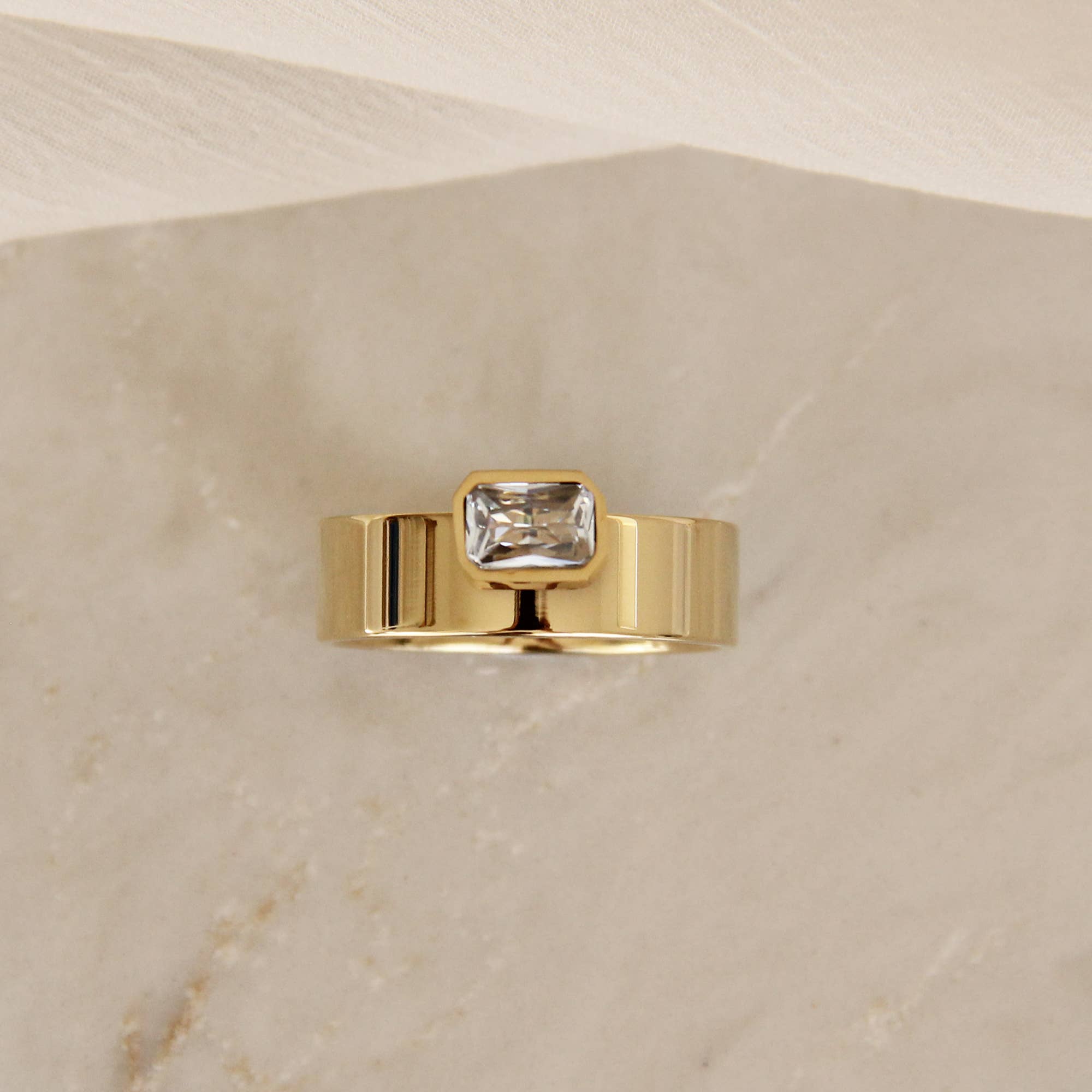 Bezel Band Ring: Gold - Emerald Cut Rings