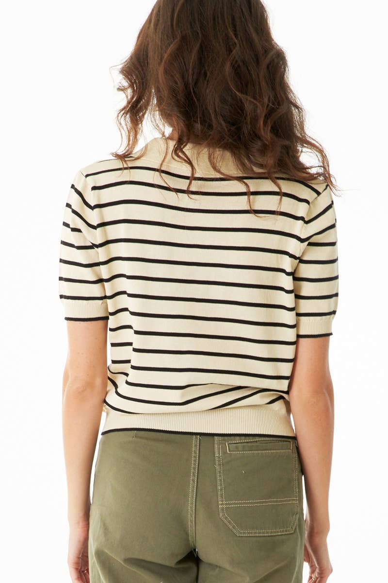 Bisou Striped Collared Knit Top Tops