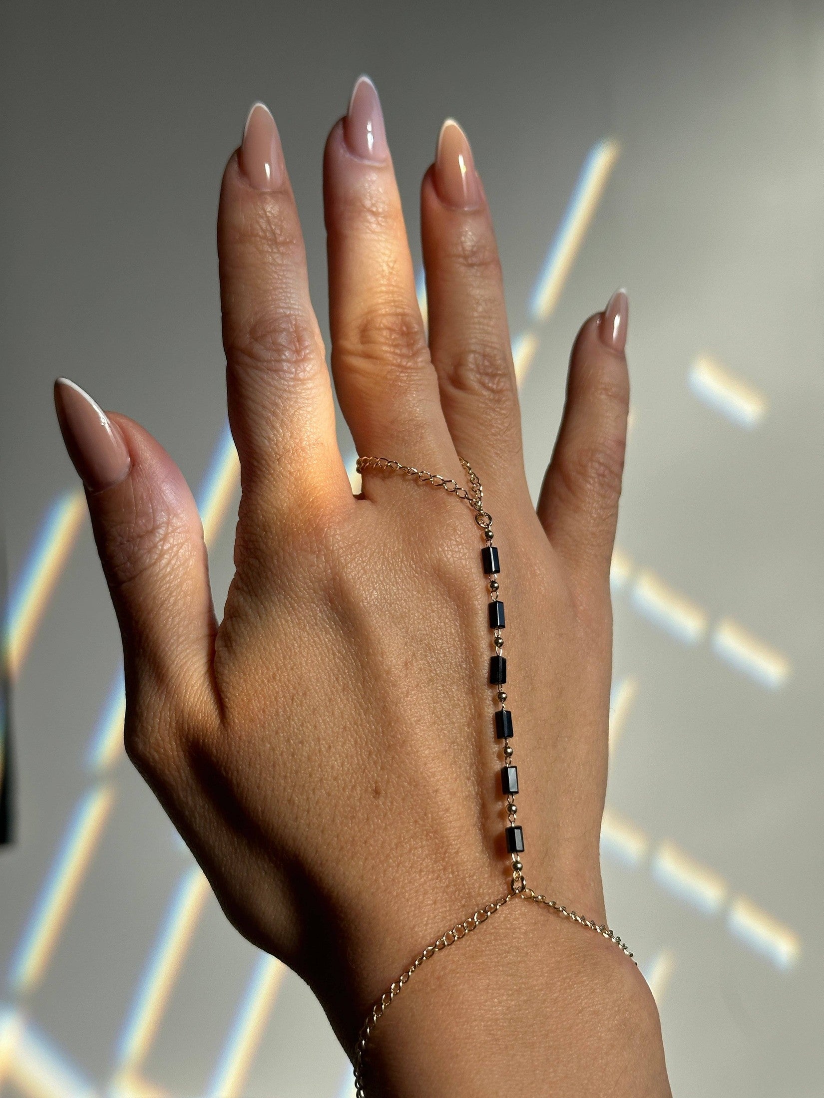 Black Crystals Hand Chain Bracelets + Anklets