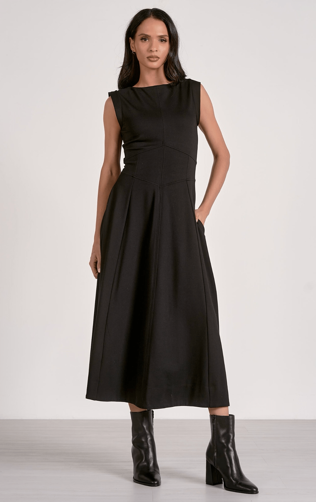 Black Midi Sleeveless Flare Dress Dresses + Jumpsuits