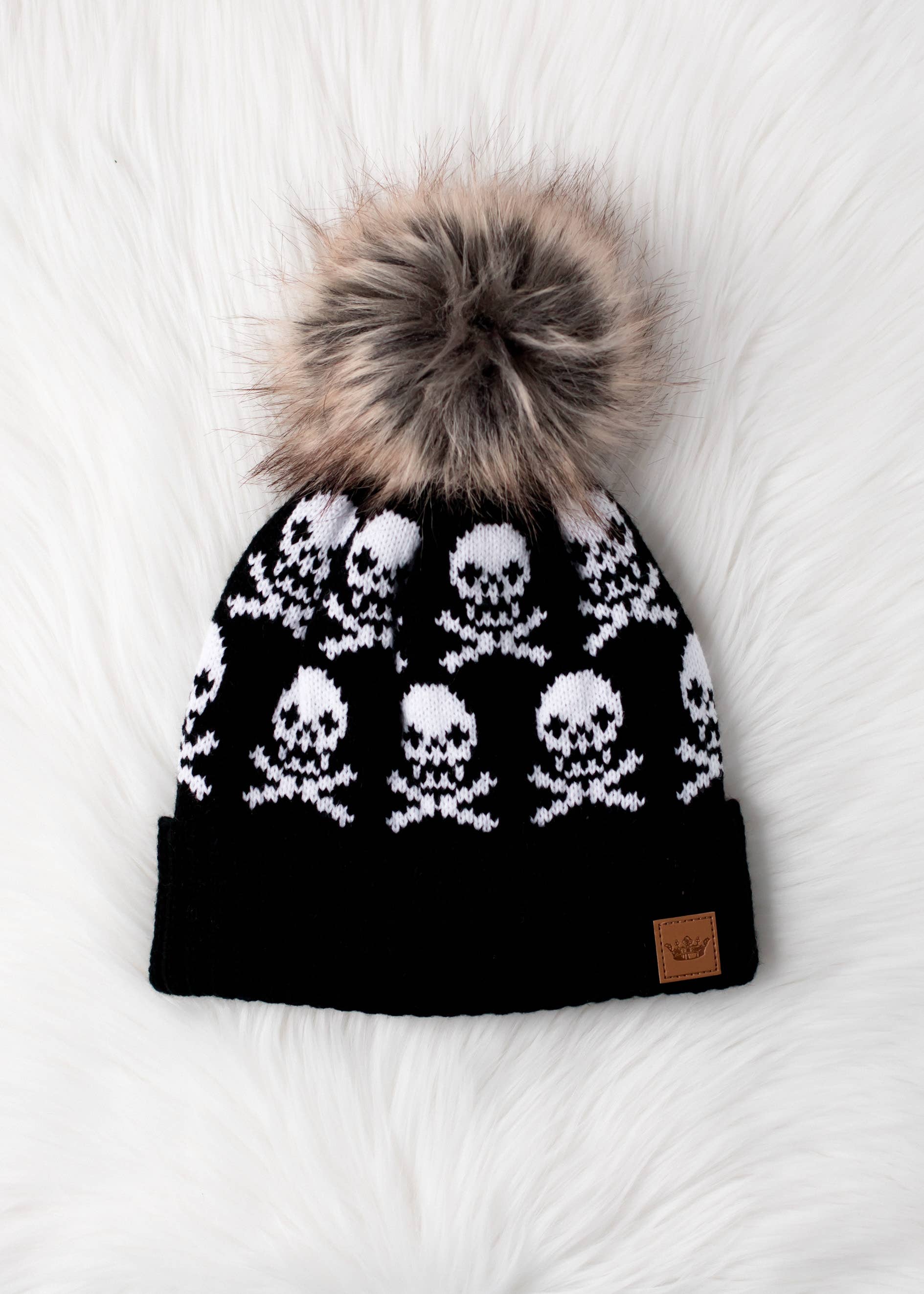 Black Skull Pattern Pom Hat Hats + Bandanas