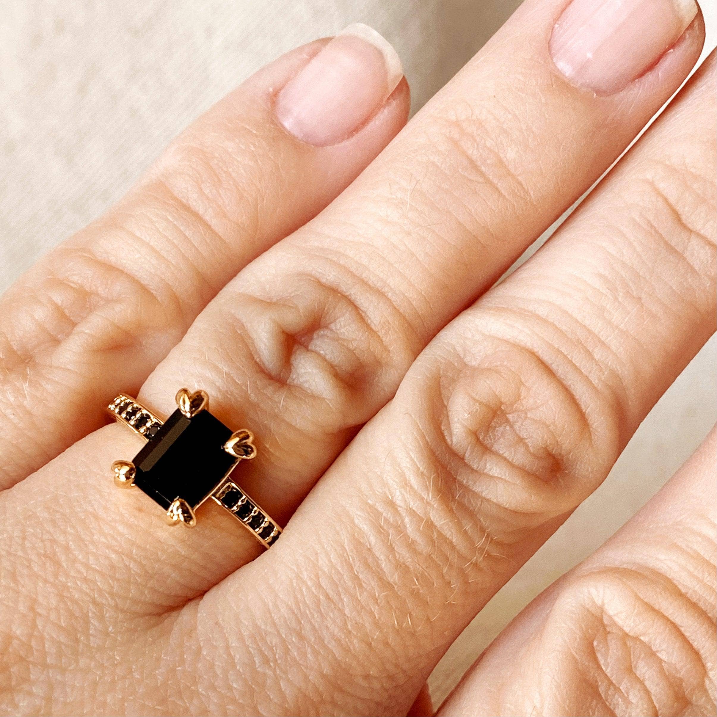 Black Solitaire Ring Rings