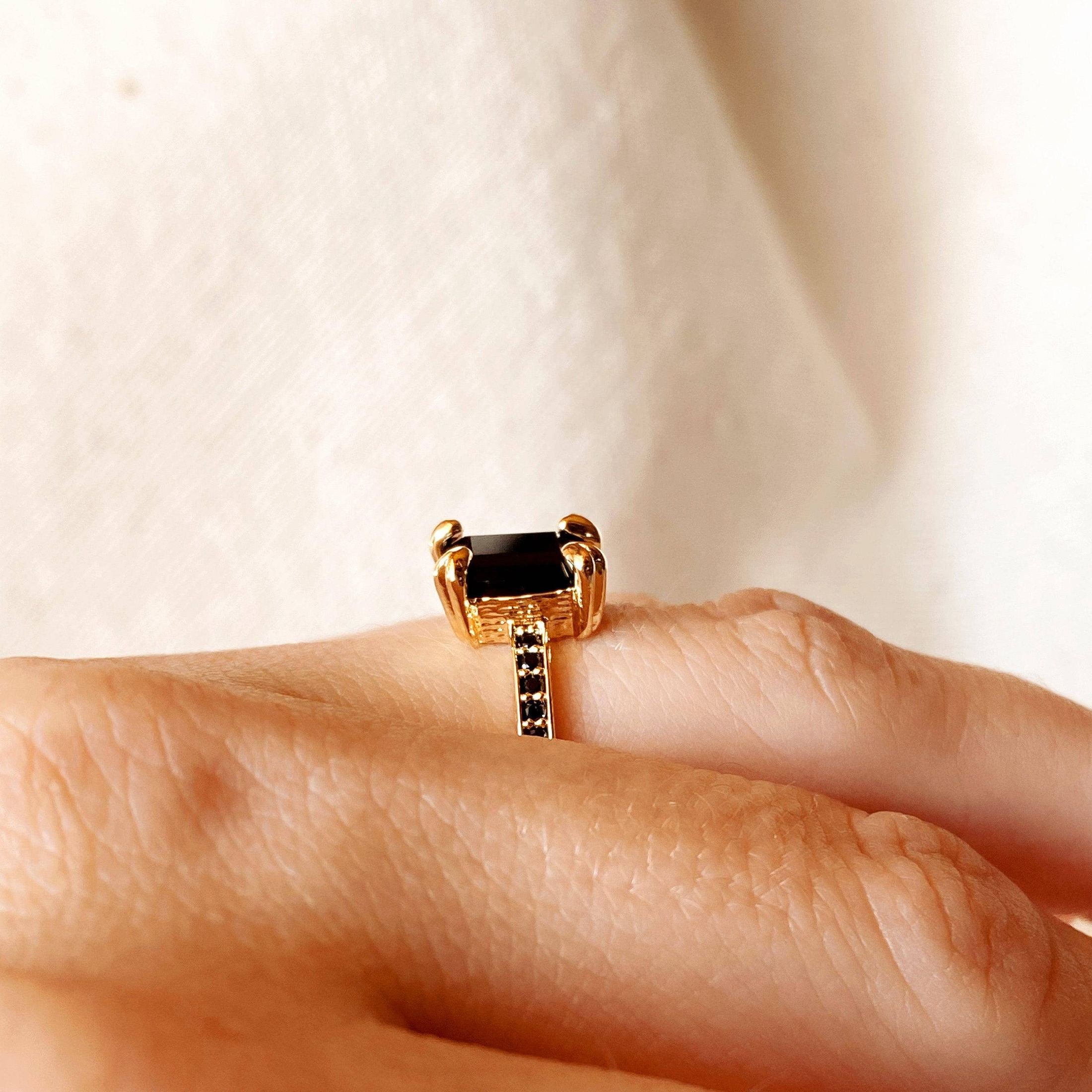 Black Solitaire Ring Rings