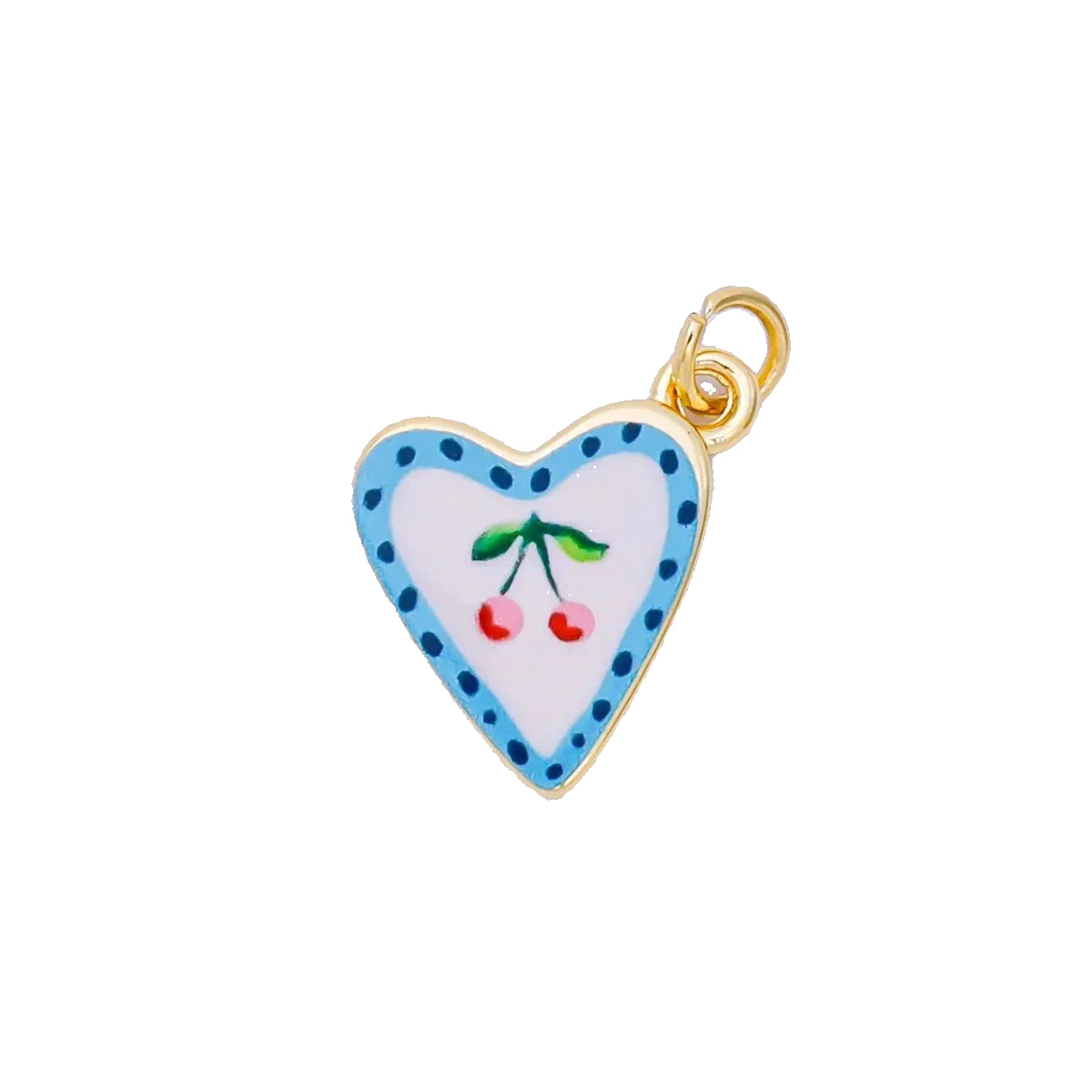 Blue Enamel Heart Charm with Cherries Charms