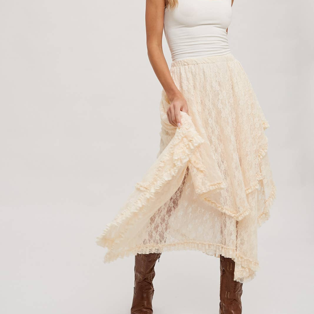 Bluivy - LACE TIER MIDI SKIRT 
