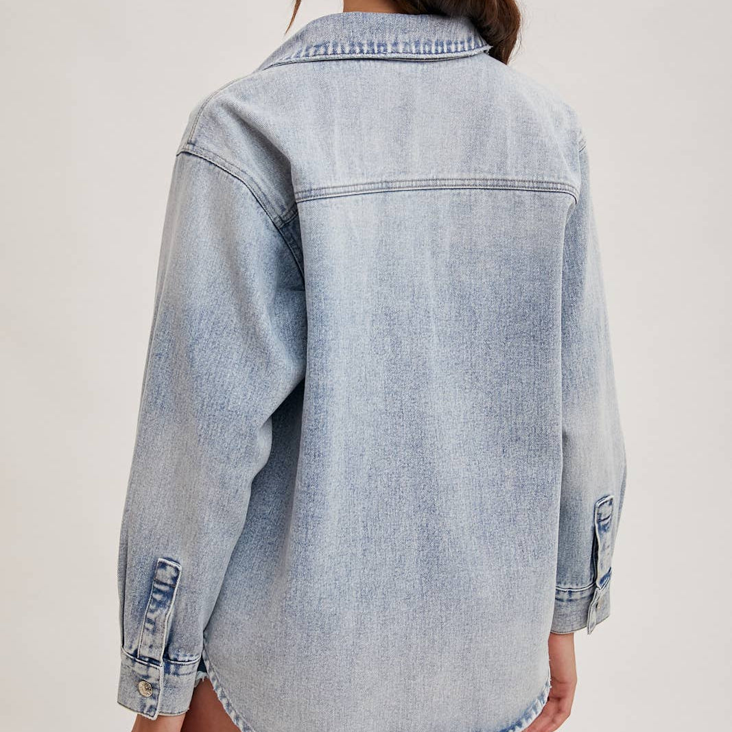 Bluivy - WASHED DENIM BUTTON DOWN SHIRT JACKET 