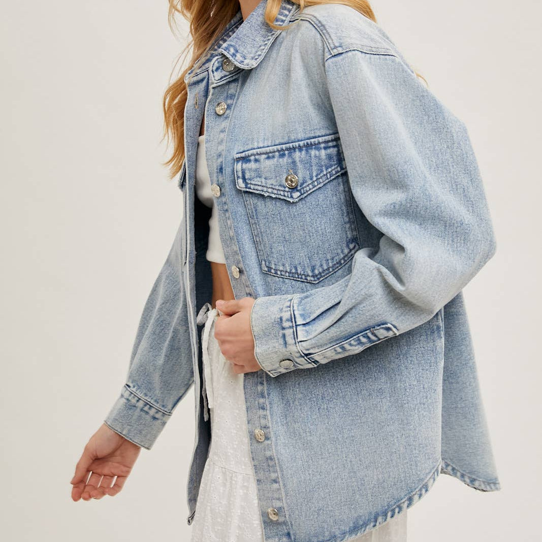 Bluivy - WASHED DENIM BUTTON DOWN SHIRT JACKET 