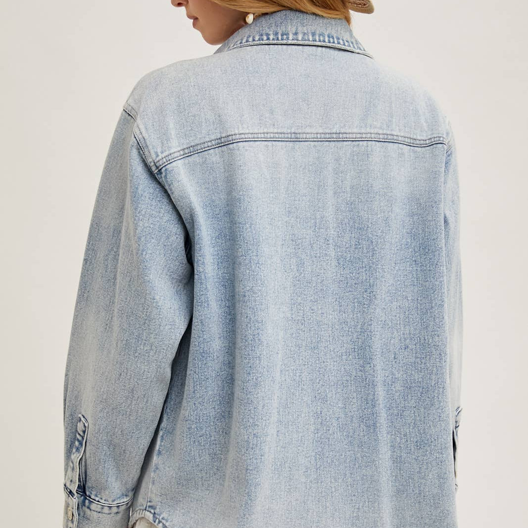 Bluivy - WASHED DENIM BUTTON DOWN SHIRT JACKET 