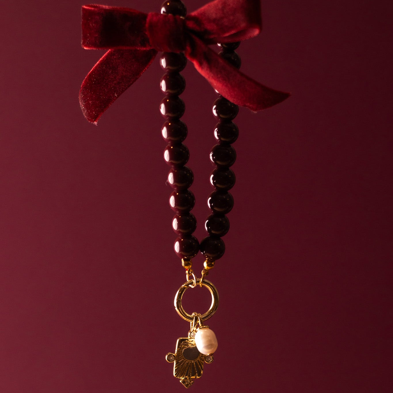 Bordeaux Beaded Charm Necklace Necklaces