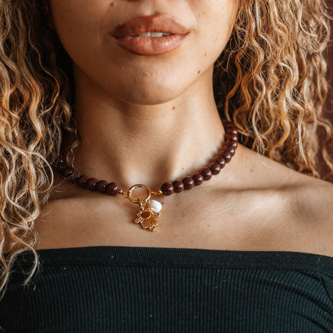 Bordeaux Beaded Charm Necklace Necklaces