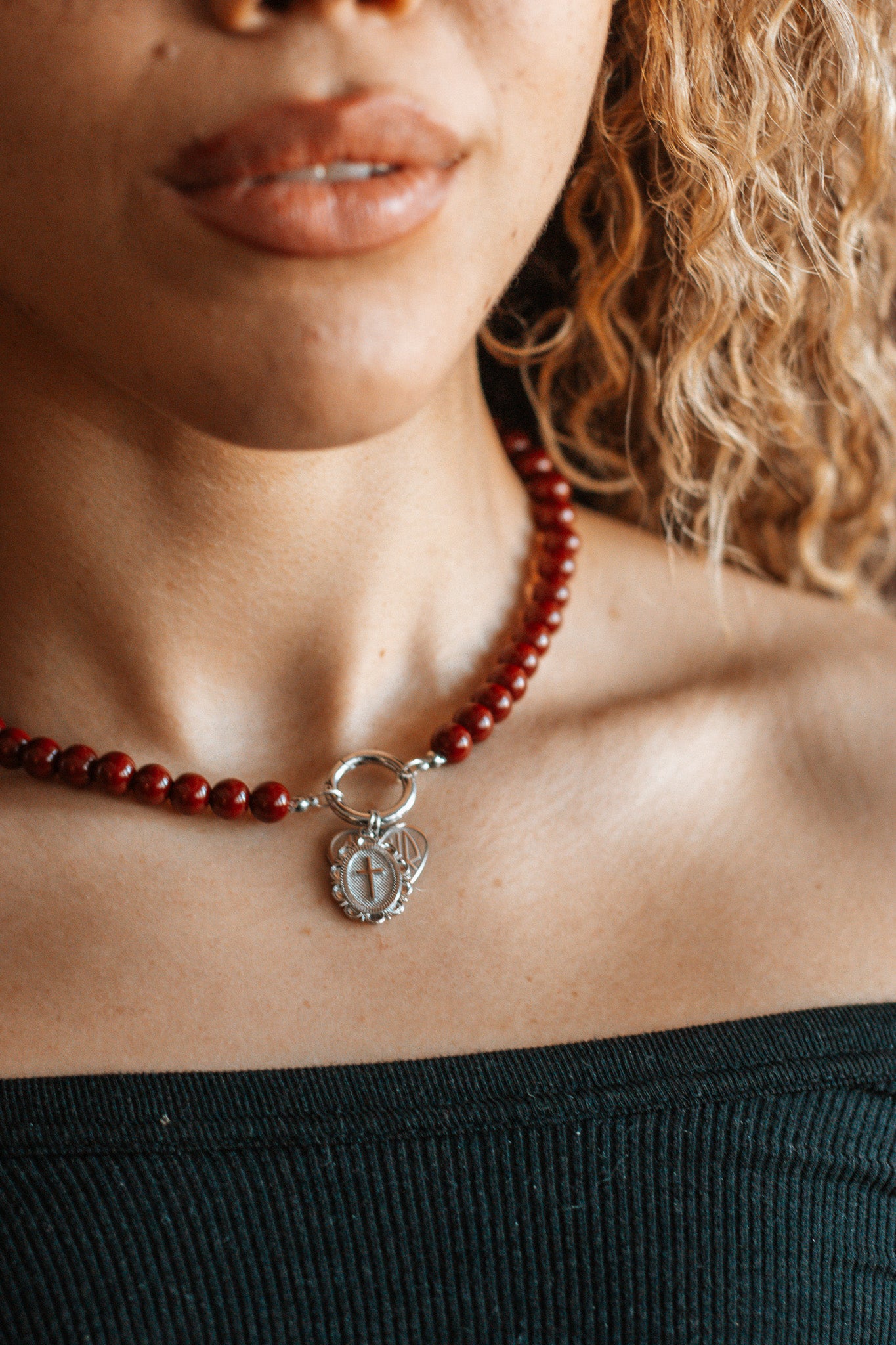 Bordeaux Beaded Charm Necklace Necklaces