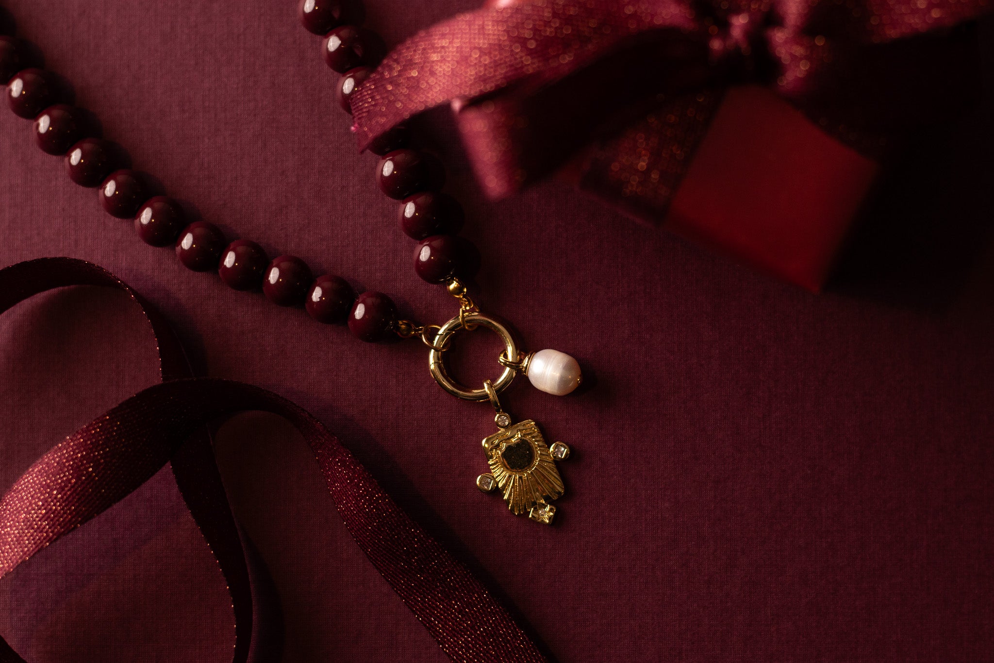 Bordeaux Beaded Charm Necklace Necklaces