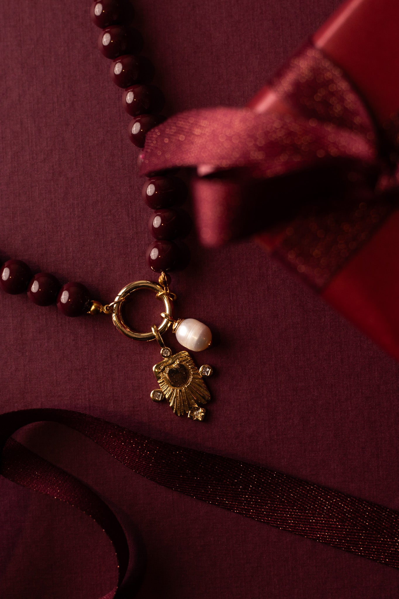 Bordeaux Beaded Charm Necklace Necklaces