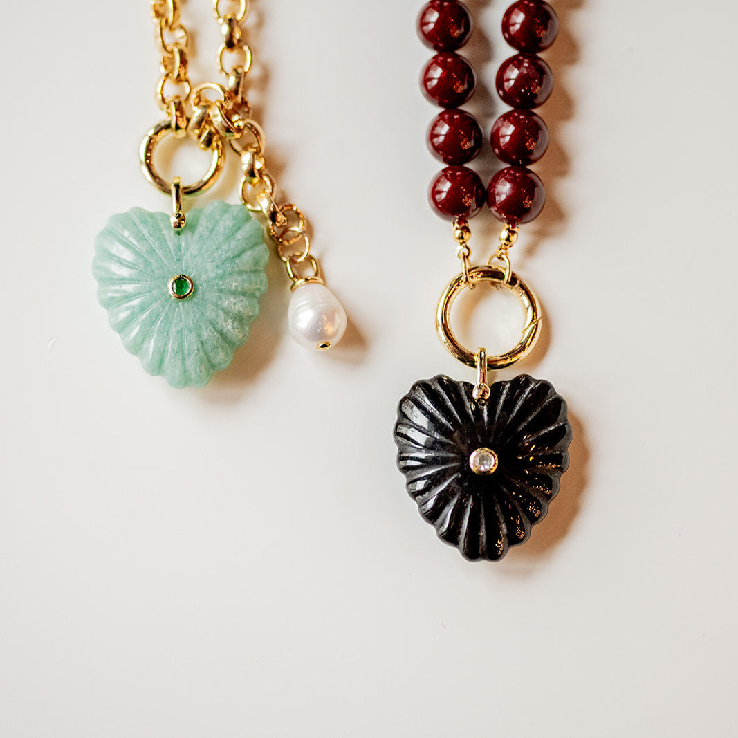 Bordeaux Beaded Heart Necklace Necklaces