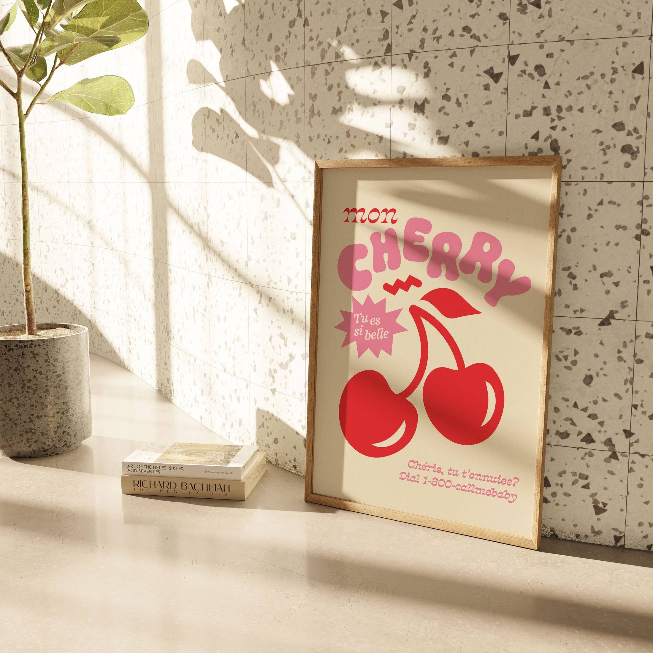 Cherry, Tu Es Si Belle Print - White / 5 x 7 Home Decor