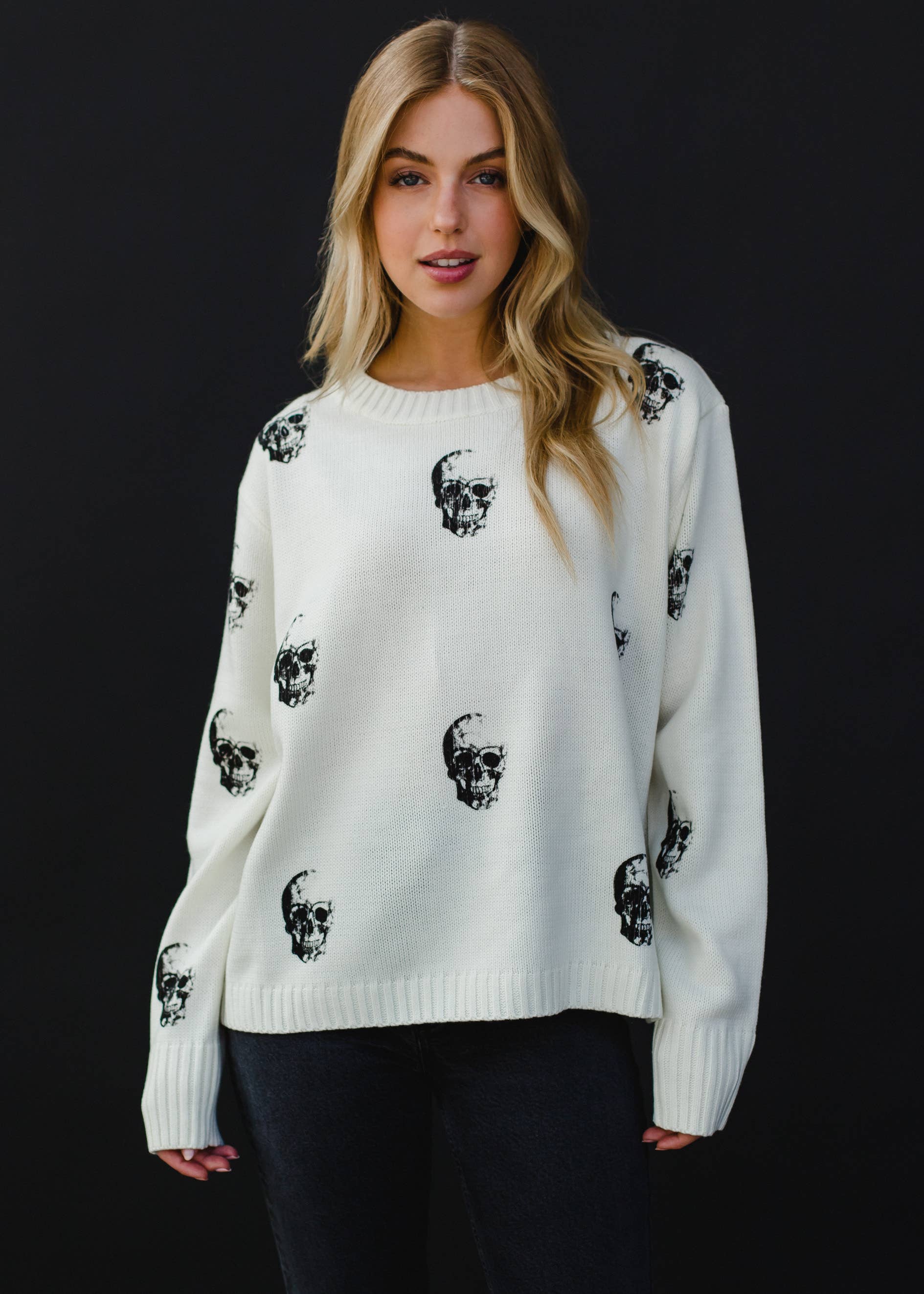 Cream Skull Sweater Tops