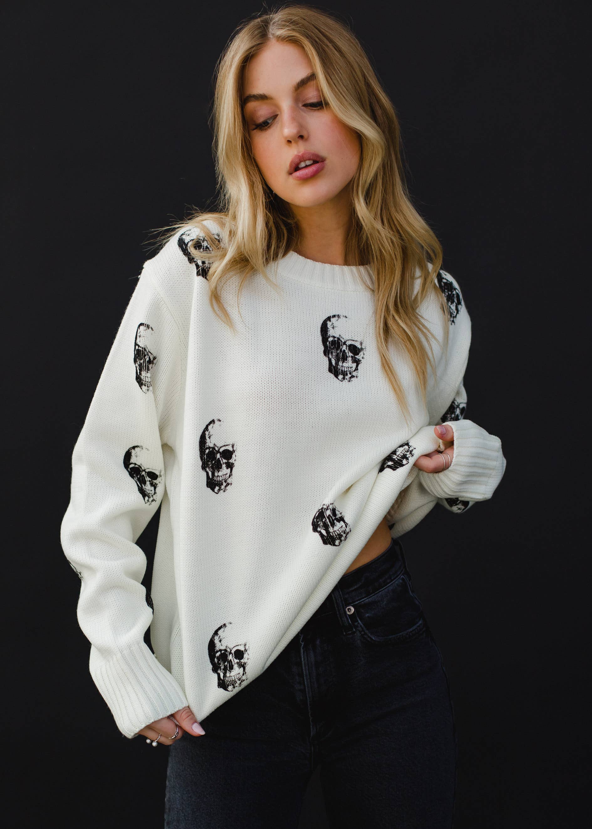 Cream Skull Sweater Tops