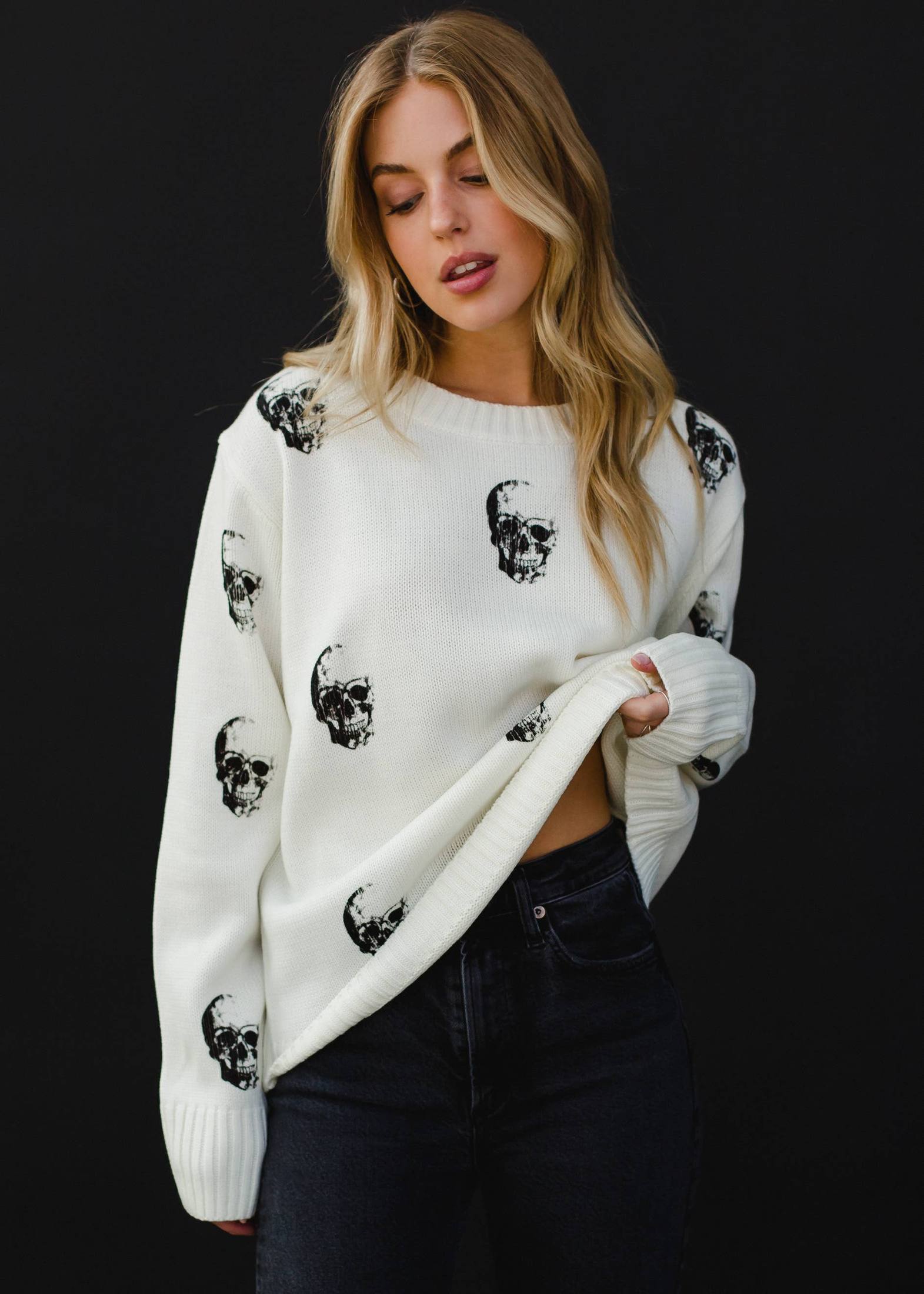 Cream Skull Sweater Tops