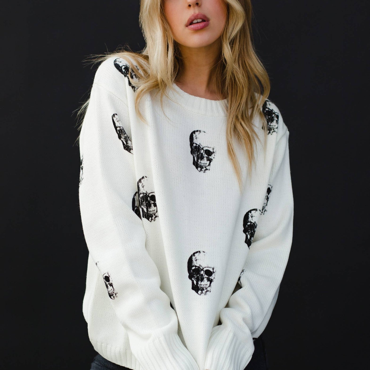 Cream Skull Sweater Tops