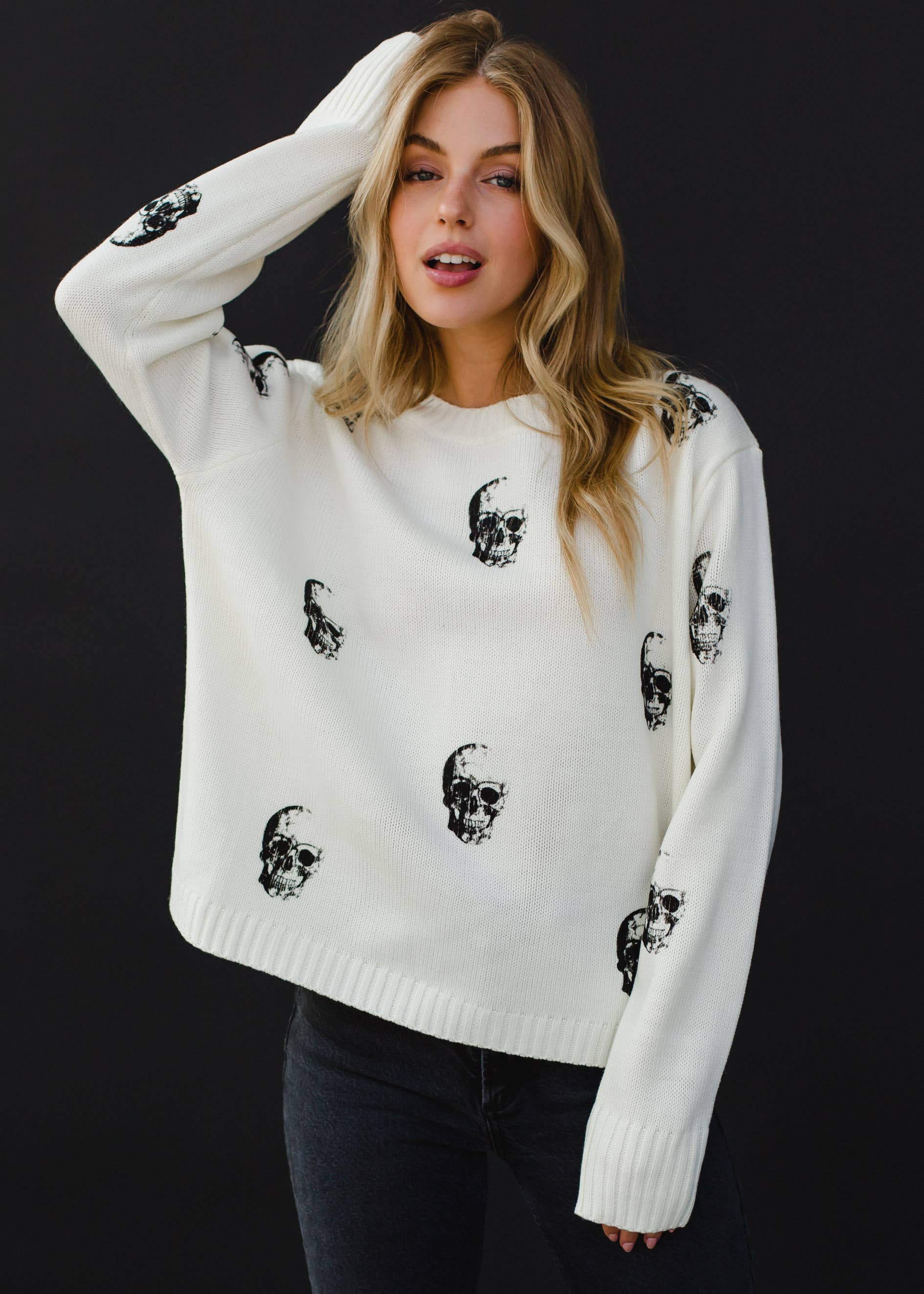 Cream Skull Sweater Tops