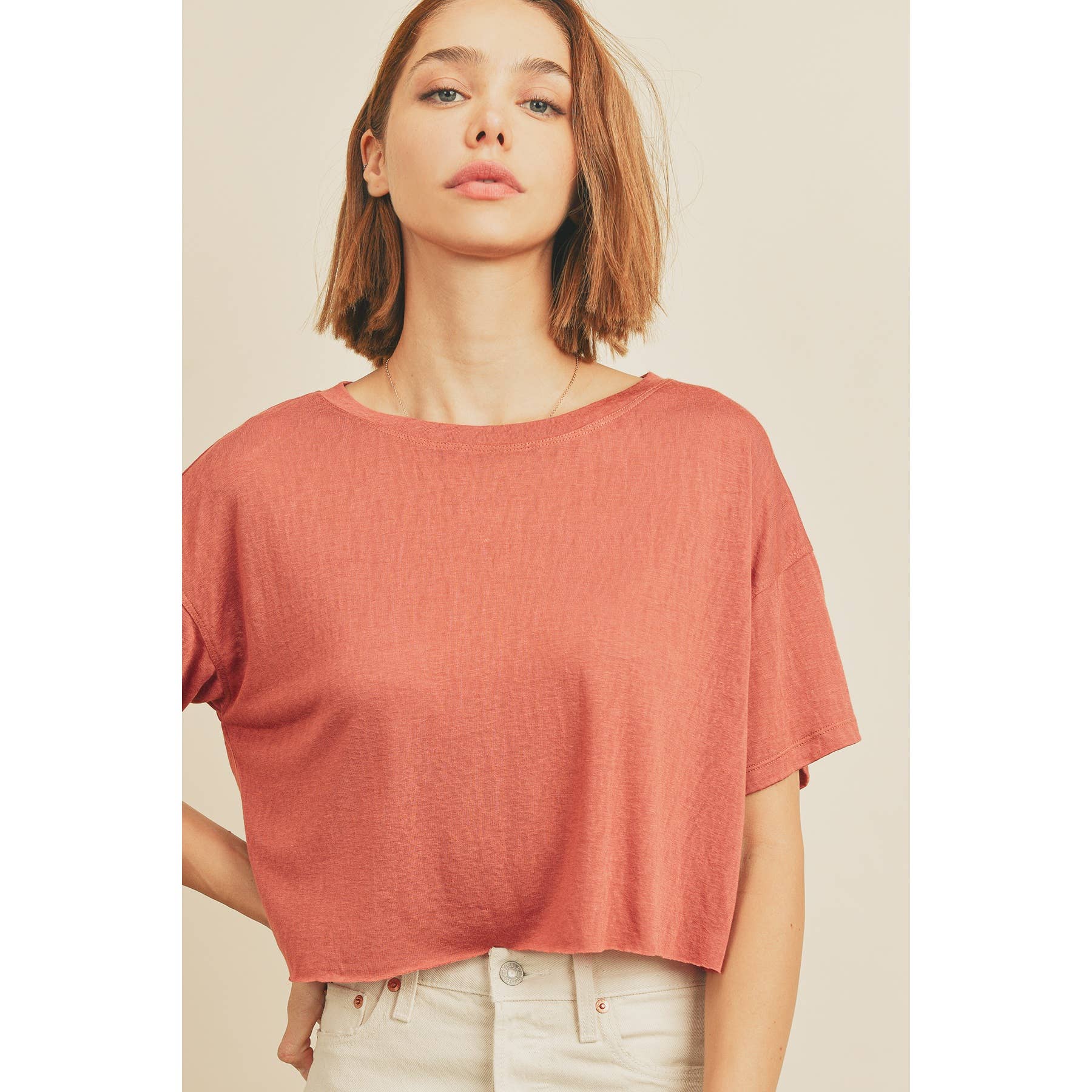 Cropped Raw Hem Tee Tops