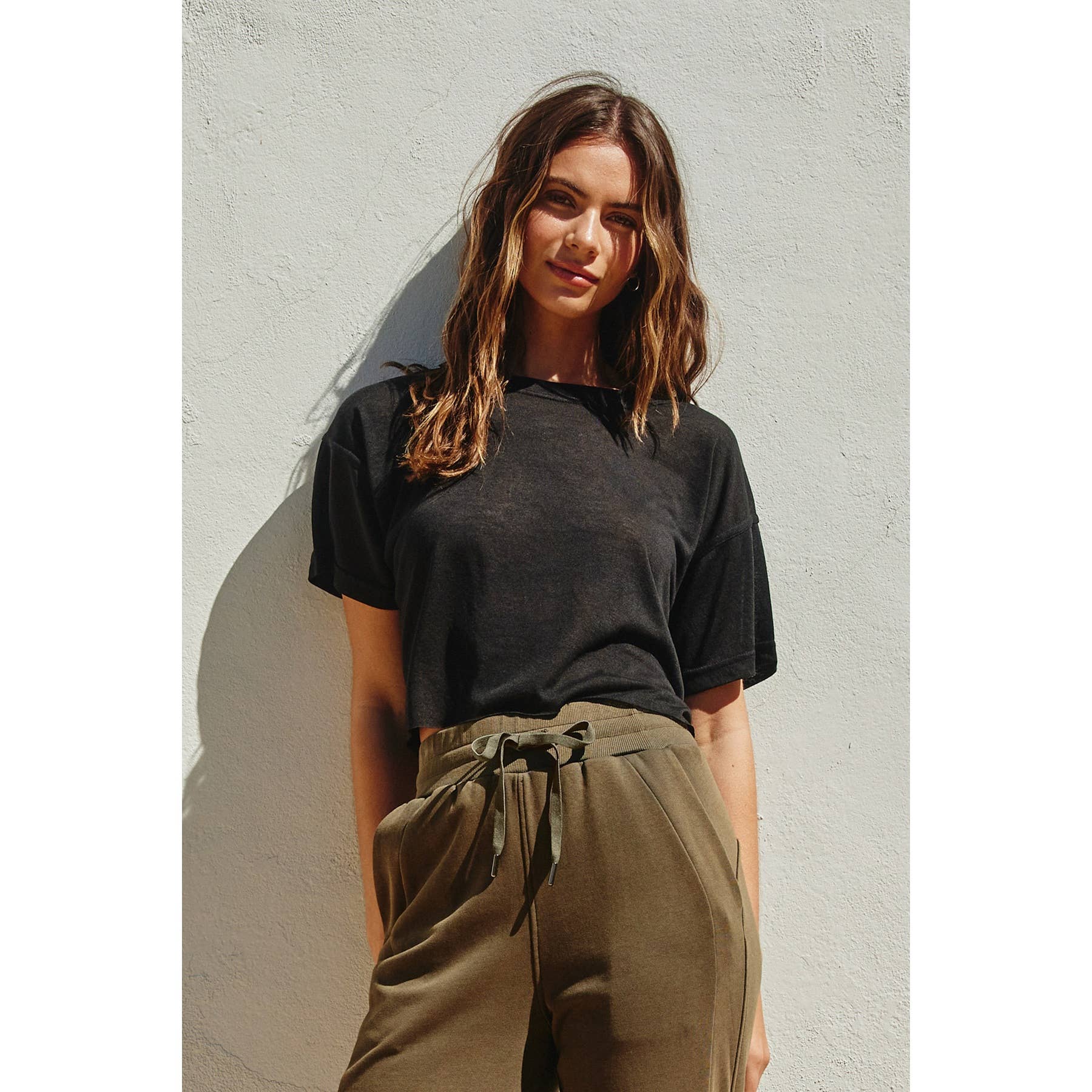 Cropped Raw Hem Tee Tops