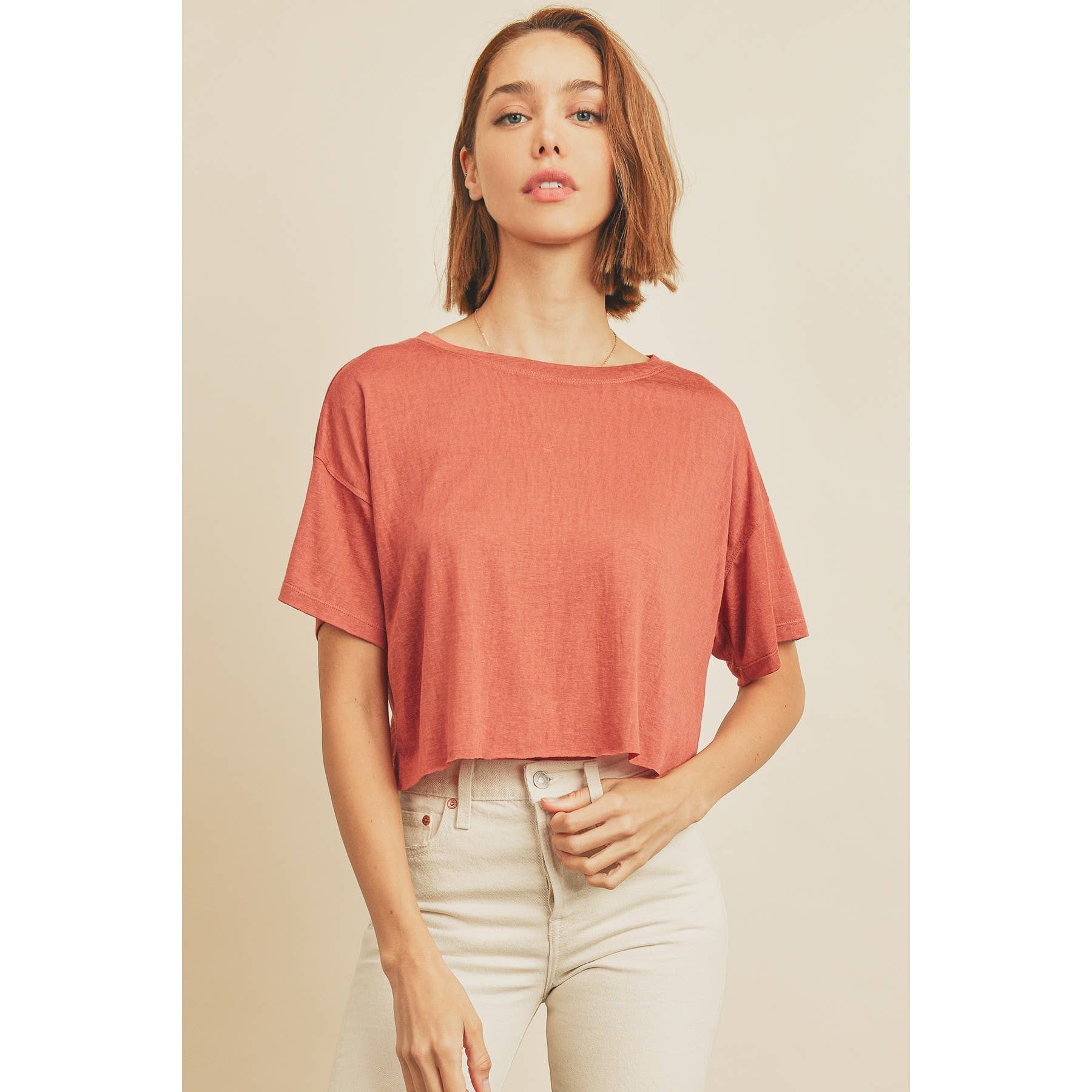 Cropped Raw Hem Tee Tops