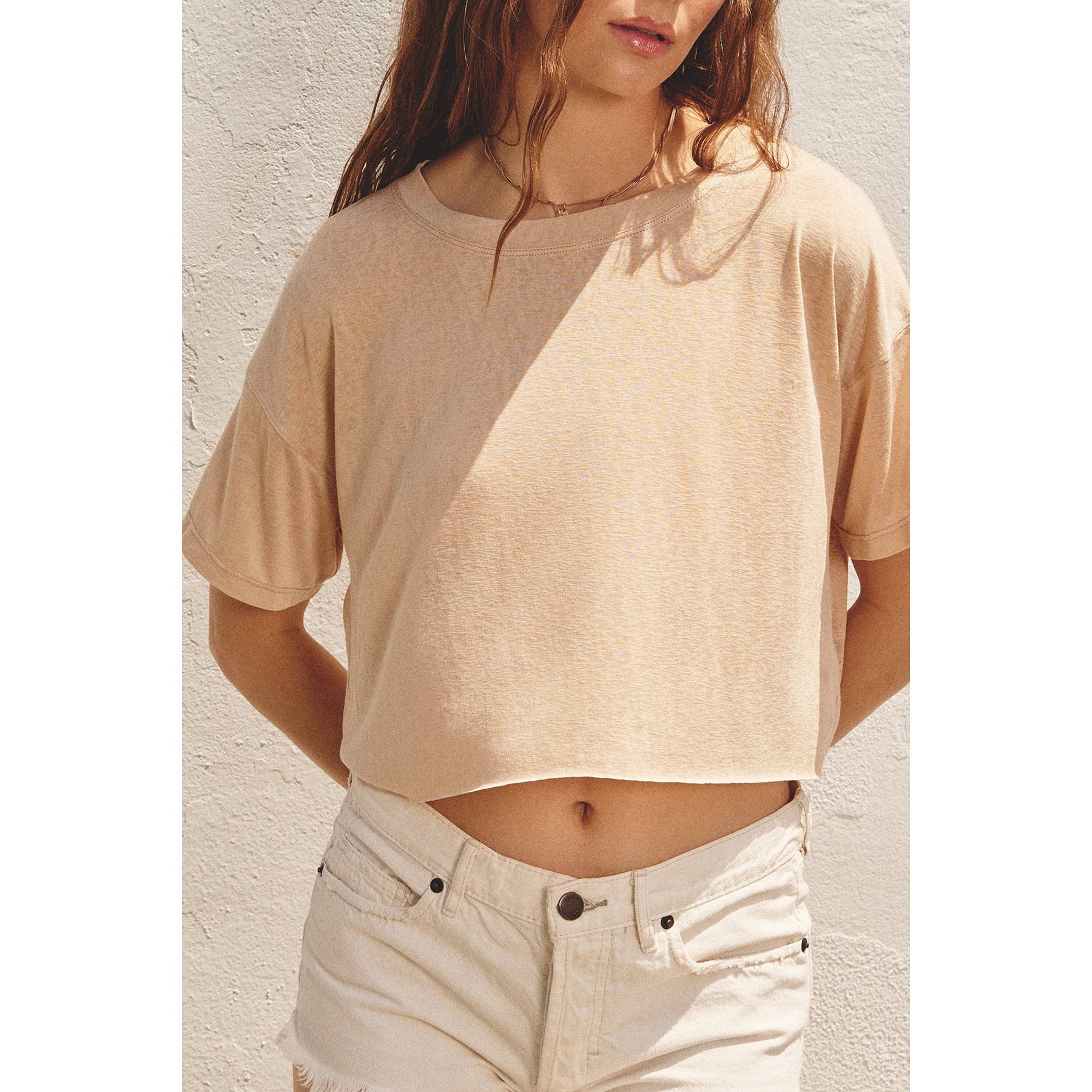 Cropped Raw Hem Tee Tops