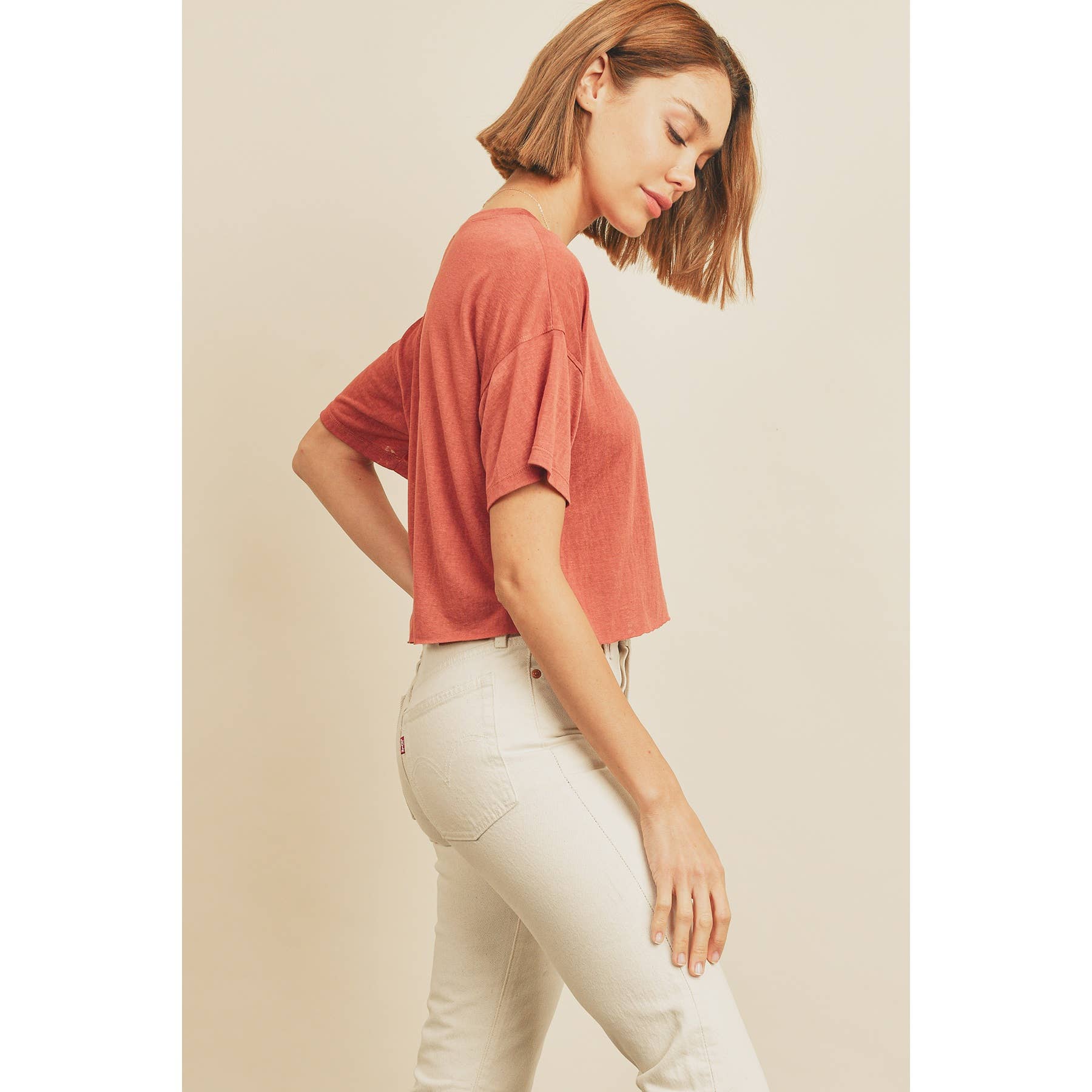 Cropped Raw Hem Tee Tops