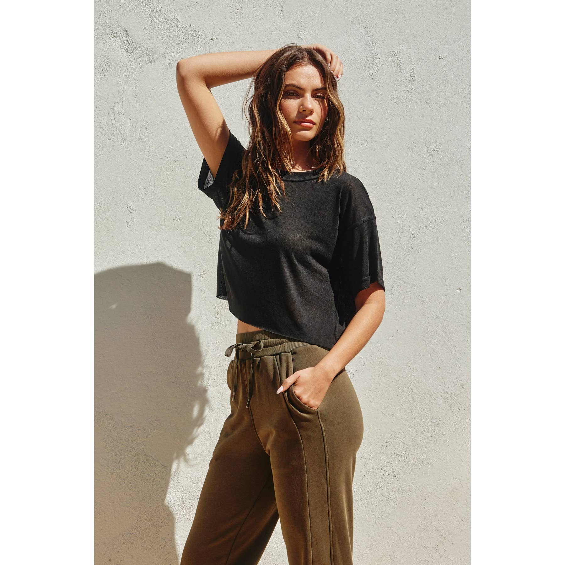 Cropped Raw Hem Tee Tops