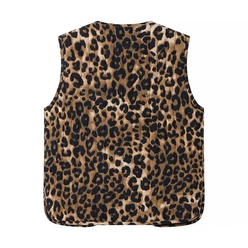 Dipped Shop - Corduroy Leopard Bow Casual Padded Vest DPT251511 