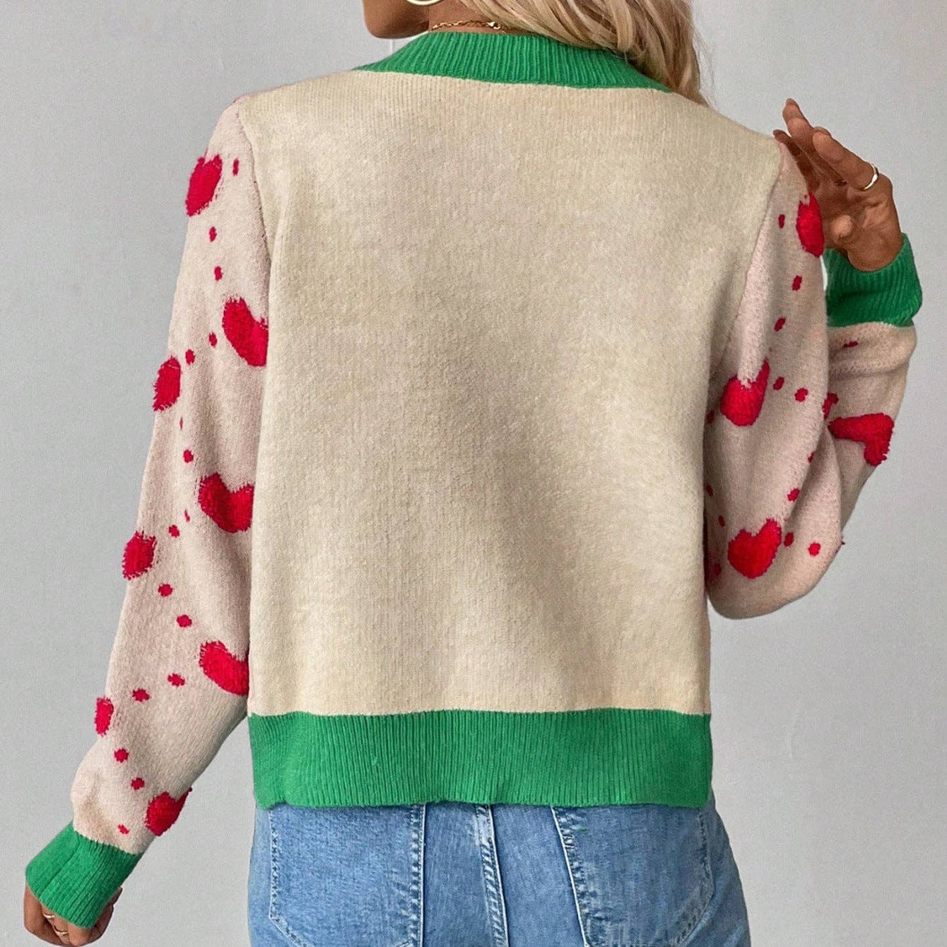 EmberLoom - Valentine Day Heart Crochet Color Block Cardigan 
