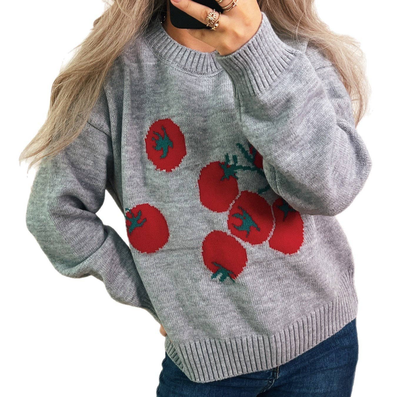 EmberLoom - Women's Color Block Patchwork Round Neck Sweater 