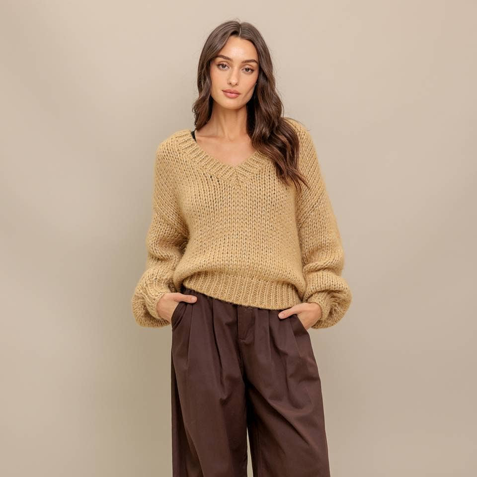 FLYING TOMATO - A sweater knit top - ISW5240 CAMEL GOLD 