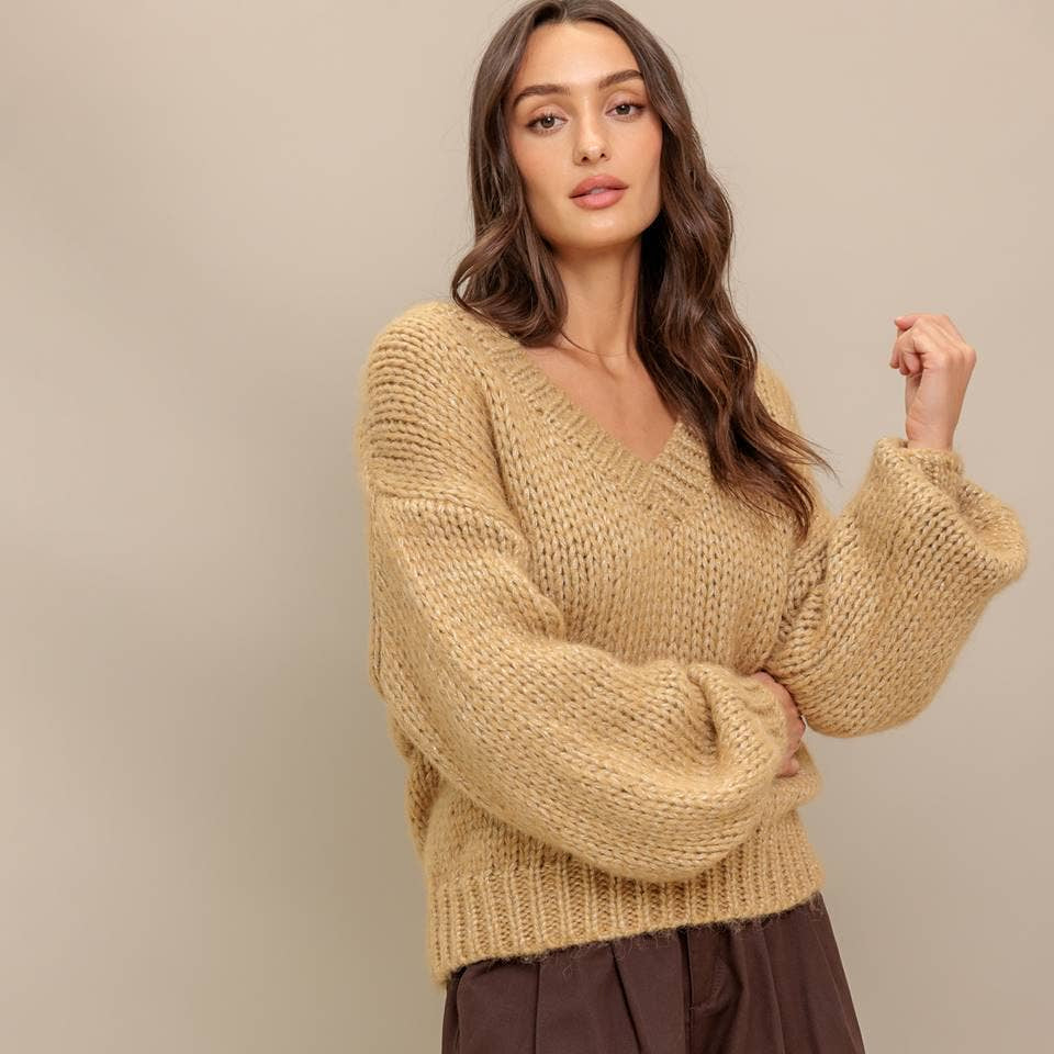 FLYING TOMATO - A sweater knit top - ISW5240 CAMEL GOLD 