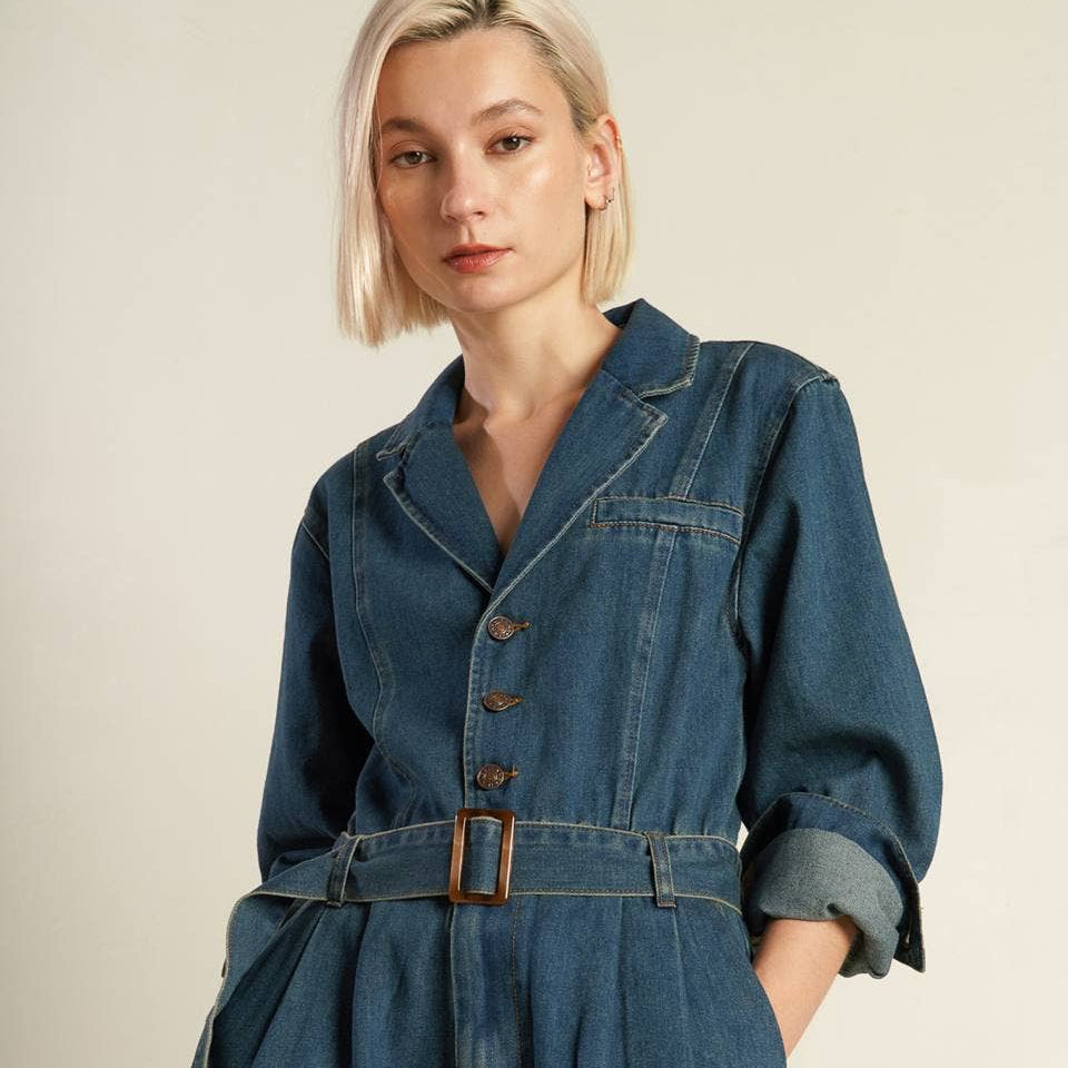 FLYING TOMATO - A washed denim jumpsuit - FP1381 
