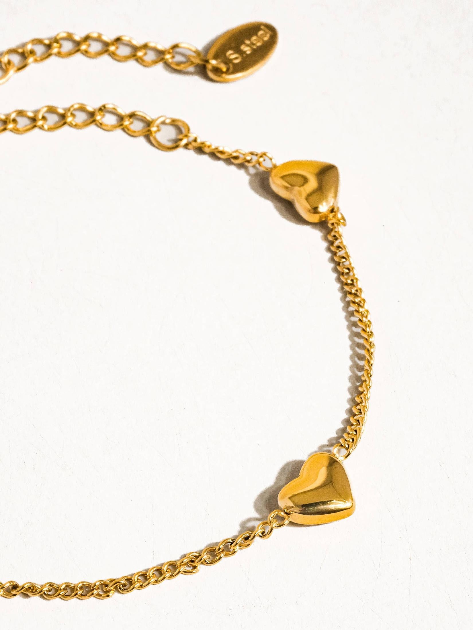 Flânerie by MAIQ - Vivre 18K Gold Non-Tarnish Petite Heart Bracelet, Necklace 