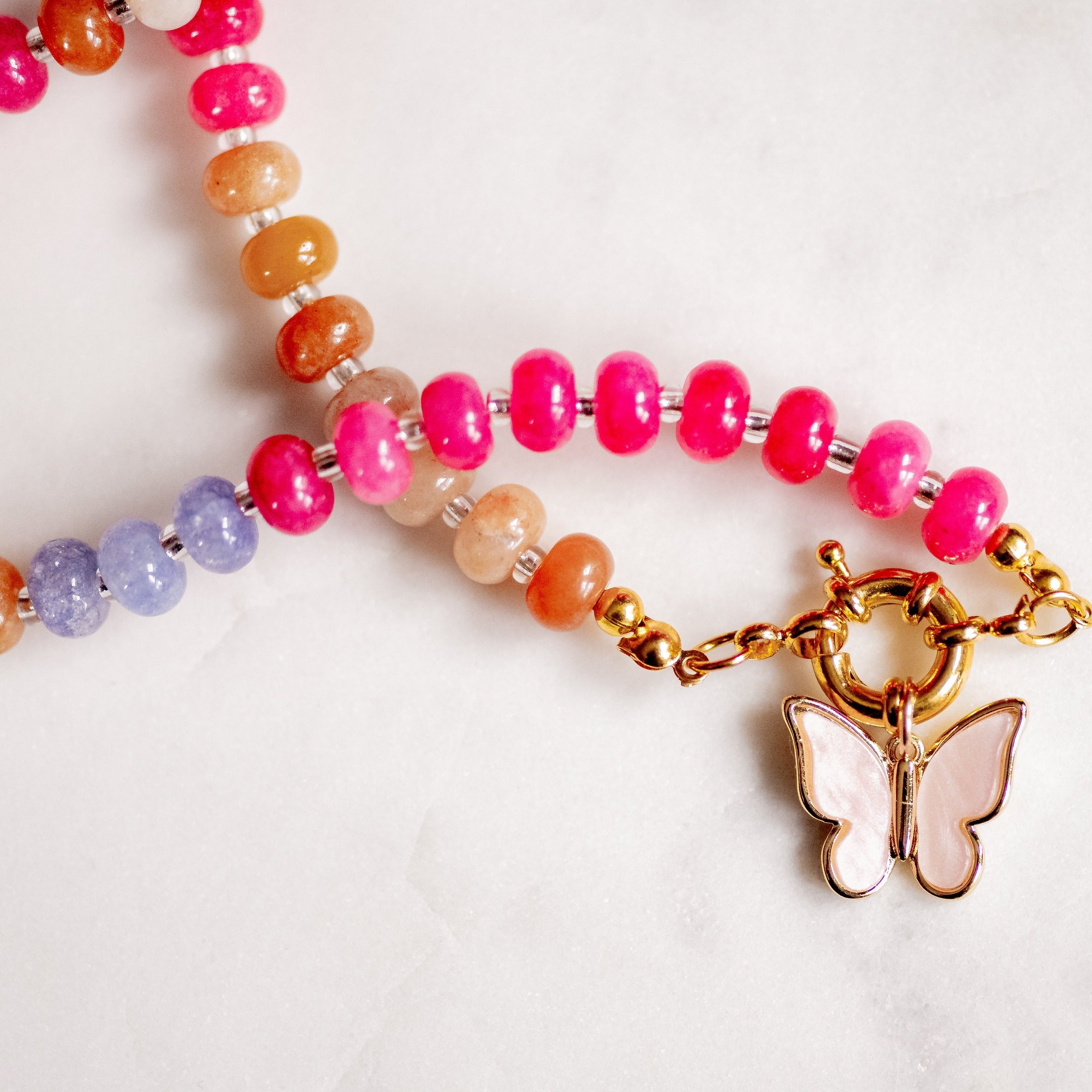 Glass Beaded Necklace with Sailor Spring Clasp Necklaces