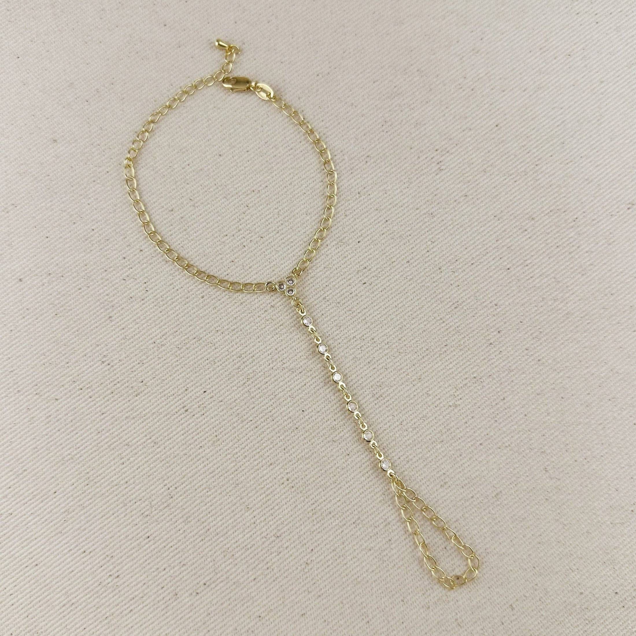 GoldFi - 18k Gold Filled Dainty Round Bezel CZ Hand Chain 