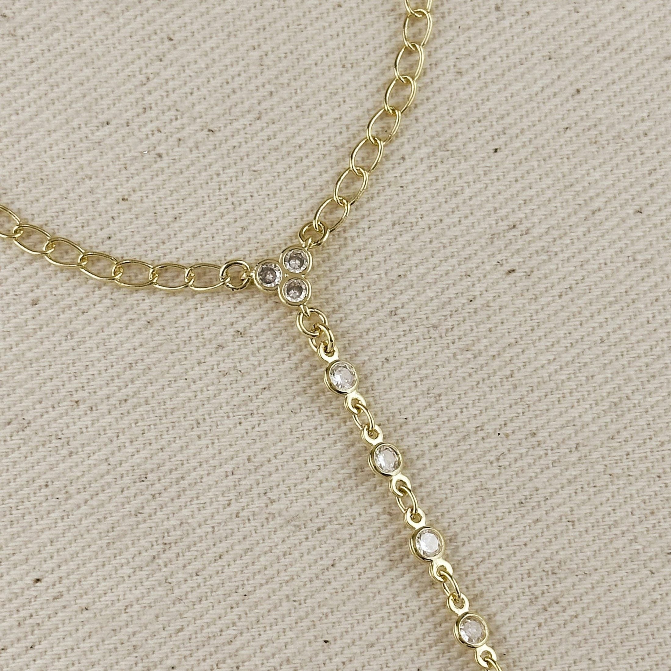 GoldFi - 18k Gold Filled Dainty Round Bezel CZ Hand Chain 