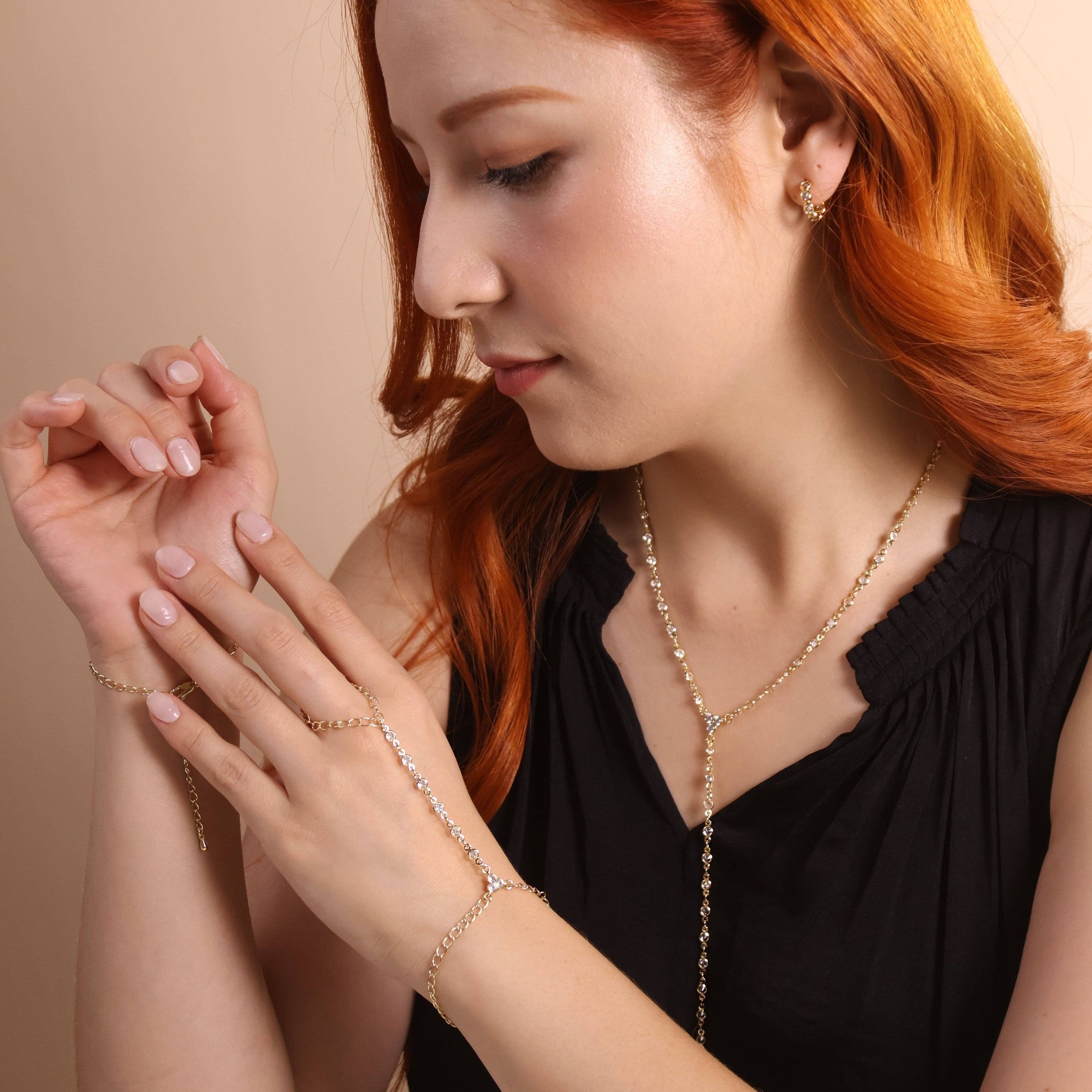 GoldFi - 18k Gold Filled Dainty Round Bezel CZ Hand Chain 