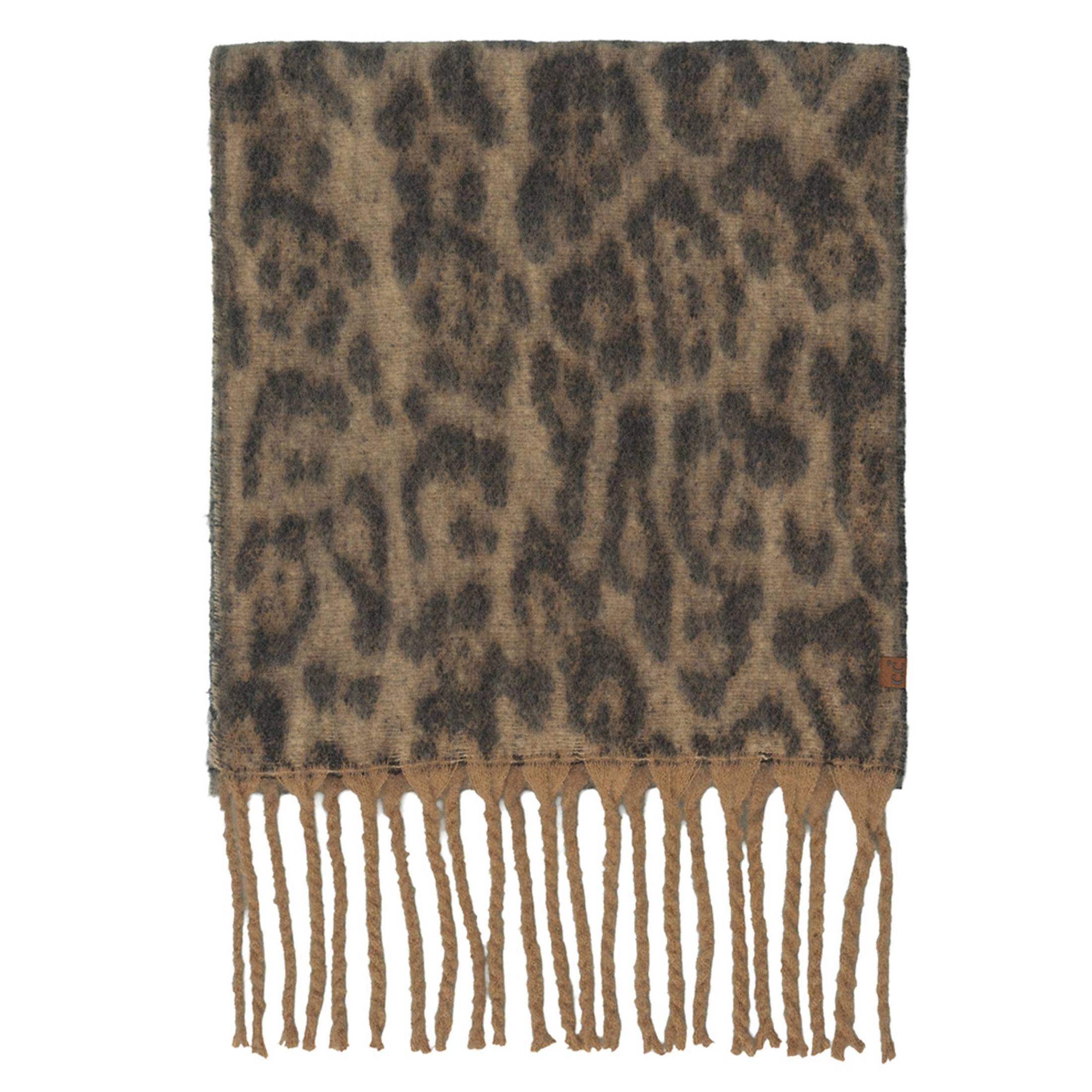 Hana - C.C Woven Leopard Pattern Print with Fringe Scarf 
