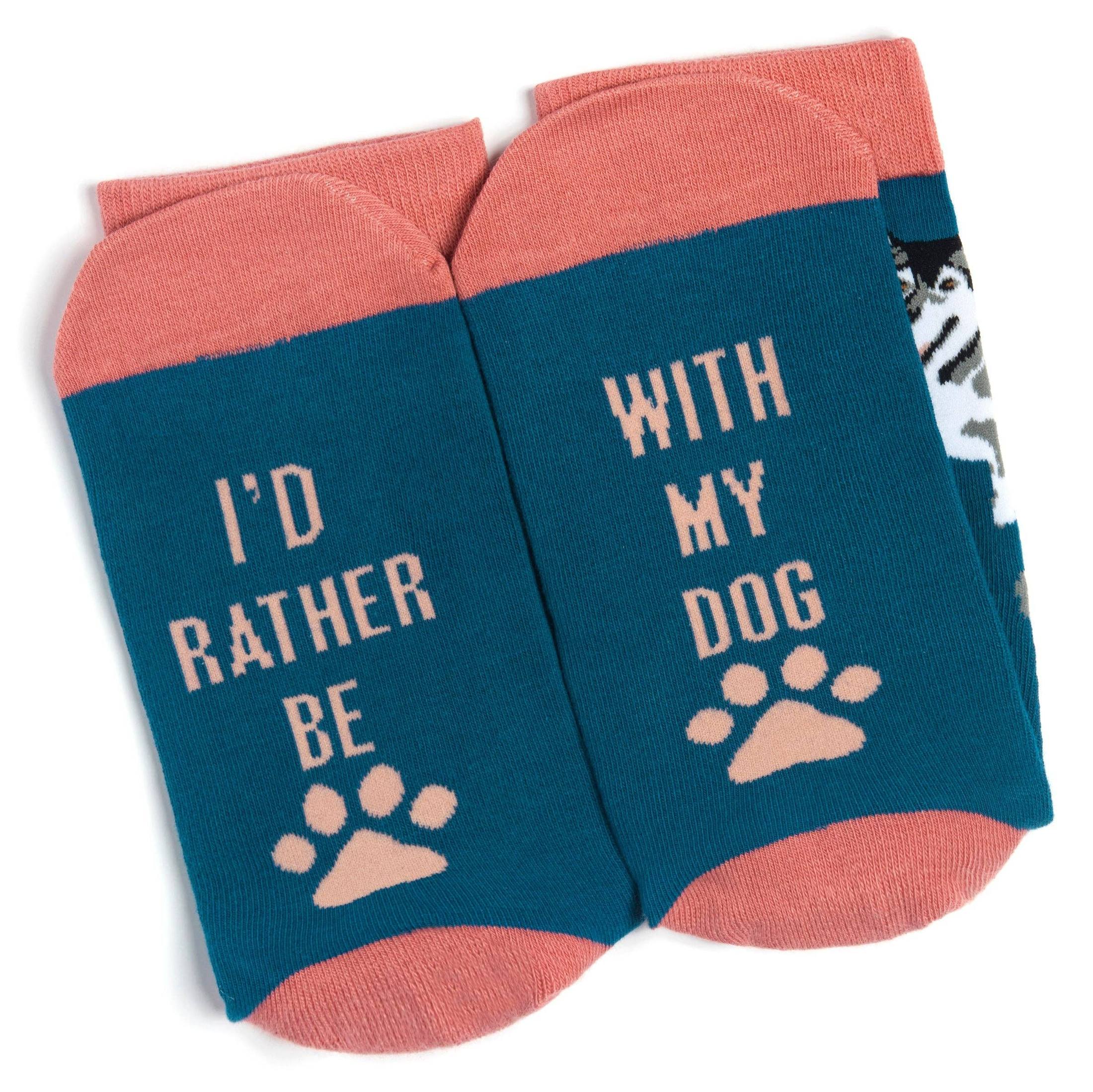 I'd Rather Be With My Dog Socks Blue Socks