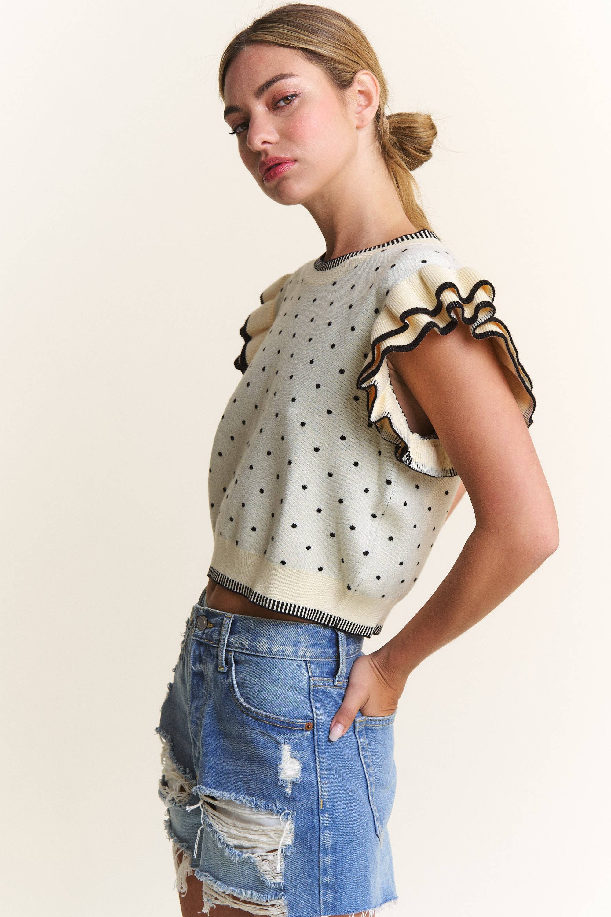 Ivory Polka Dot Sweater Top Tops