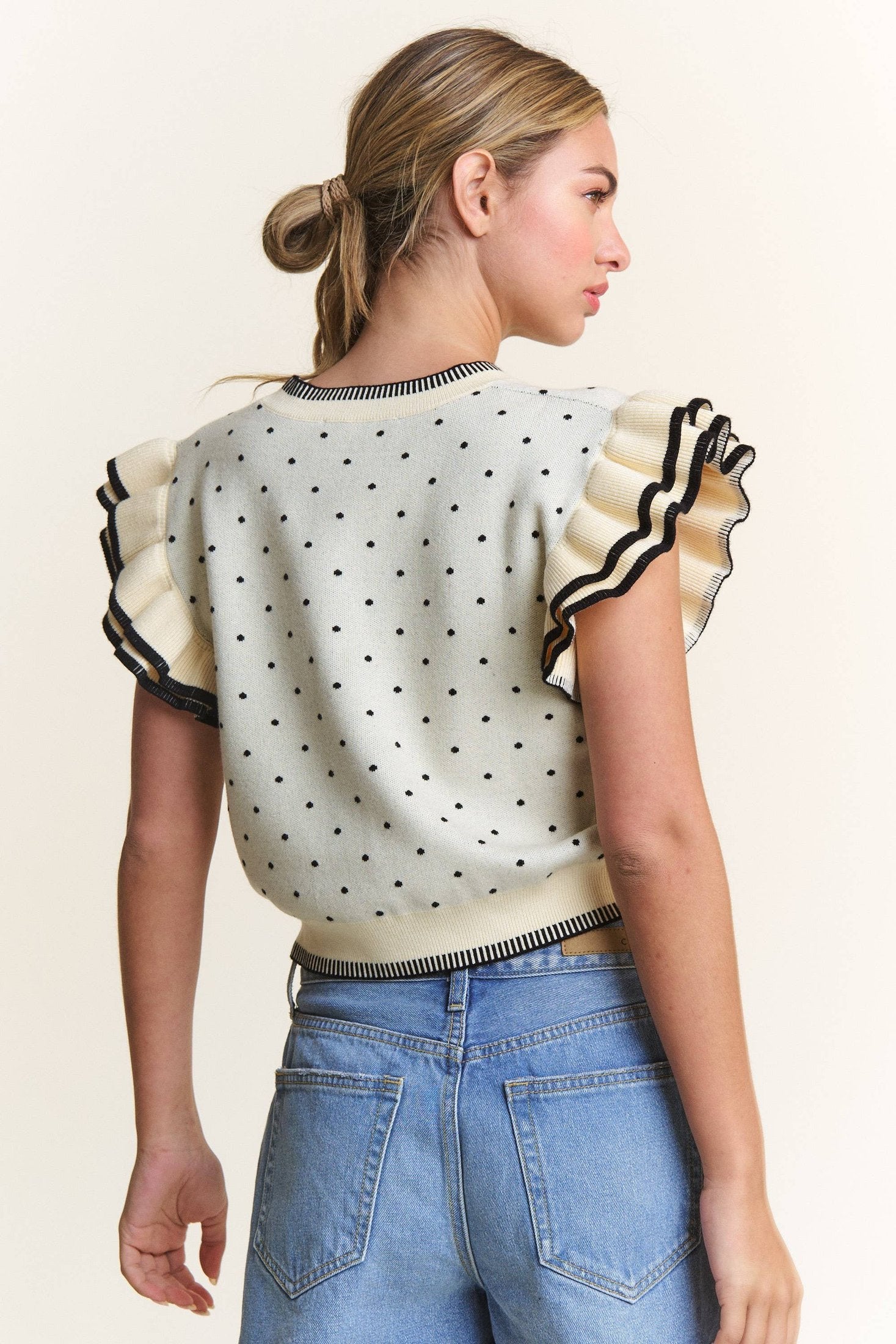 Ivory Polka Dot Sweater Top Tops