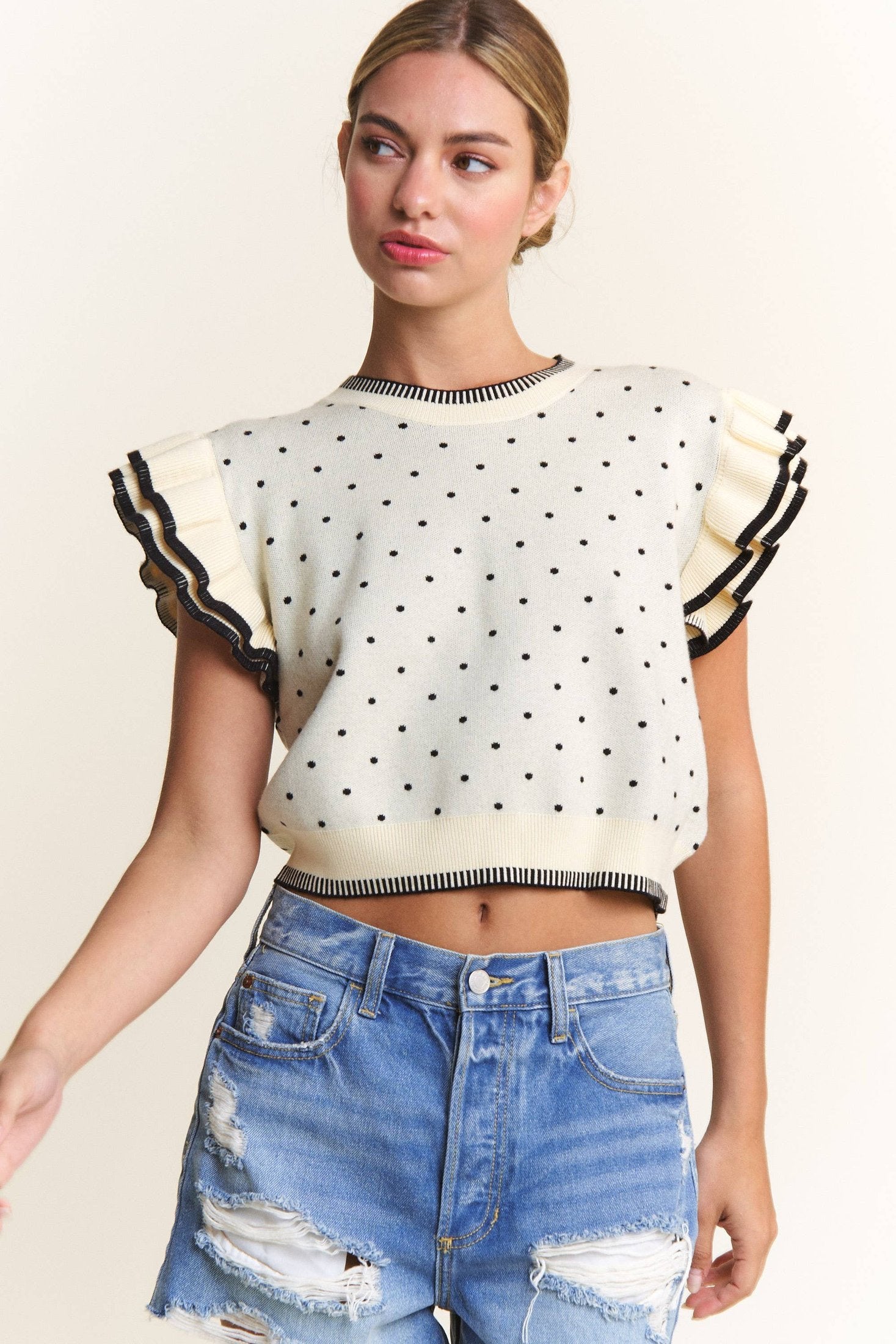 Ivory Polka Dot Sweater Top Tops