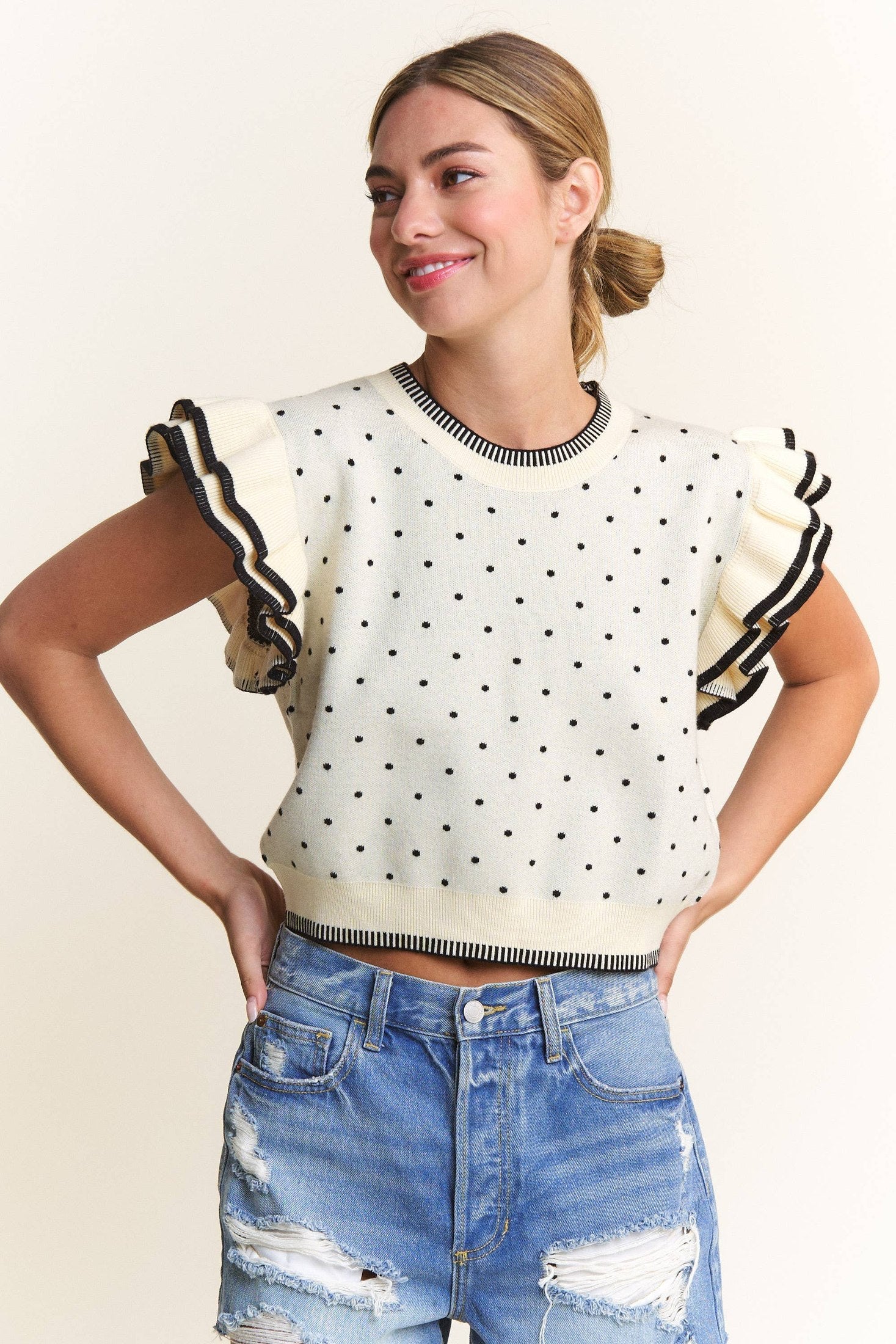 Ivory Polka Dot Sweater Top Tops