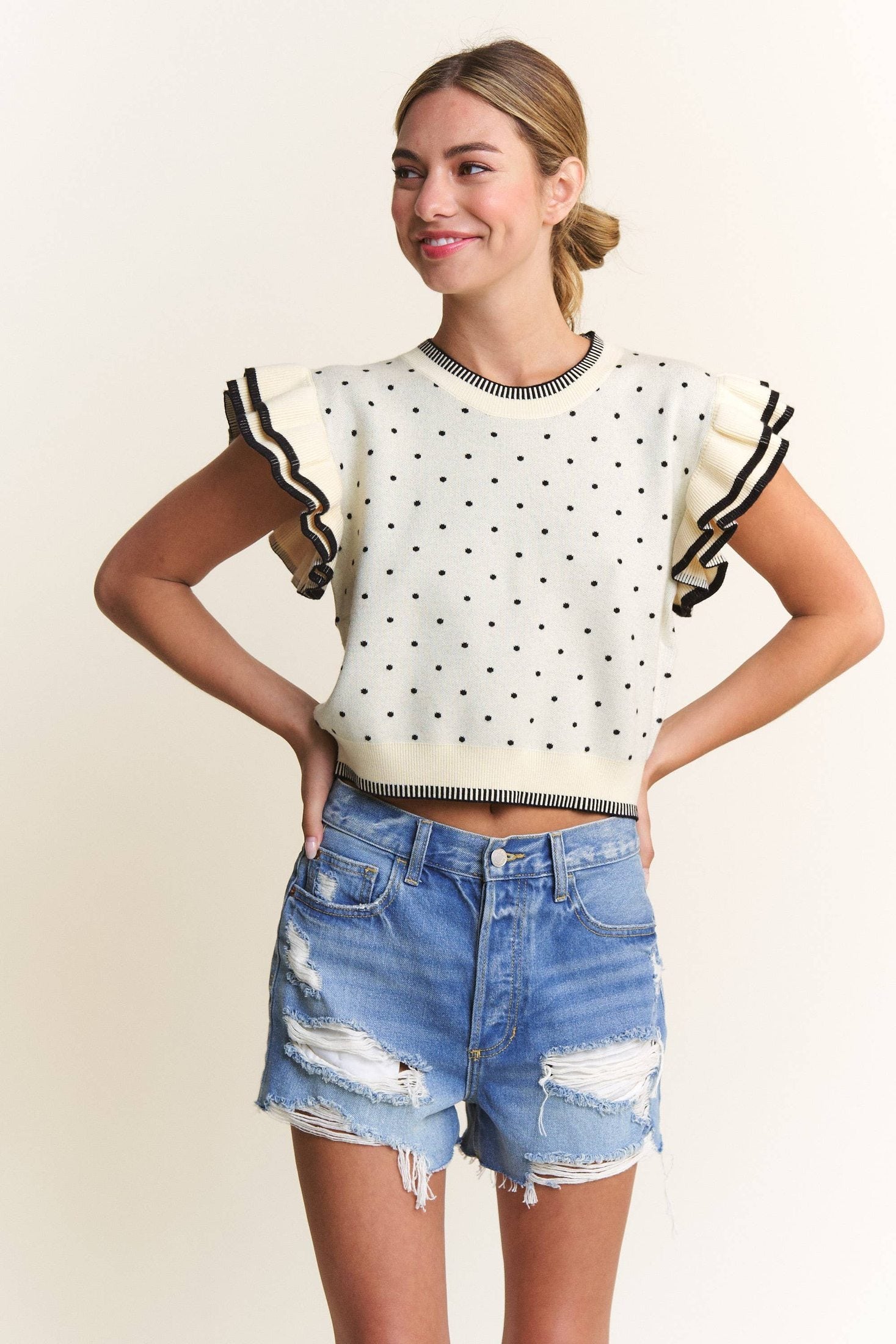 Ivory Polka Dot Sweater Top Tops