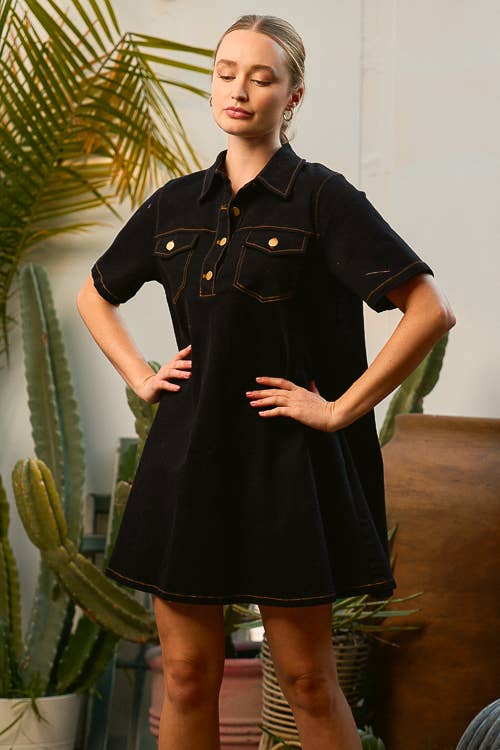 JADE BY JANE - DENIM HENLEY SHIRT MINI DRESS 