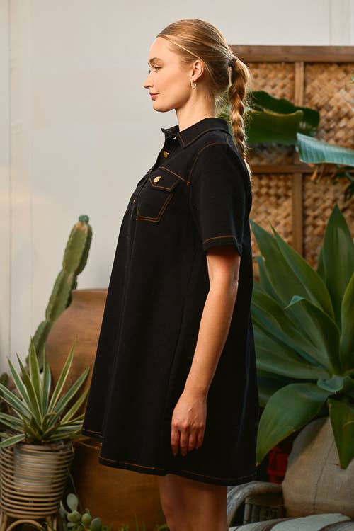 JADE BY JANE - DENIM HENLEY SHIRT MINI DRESS 